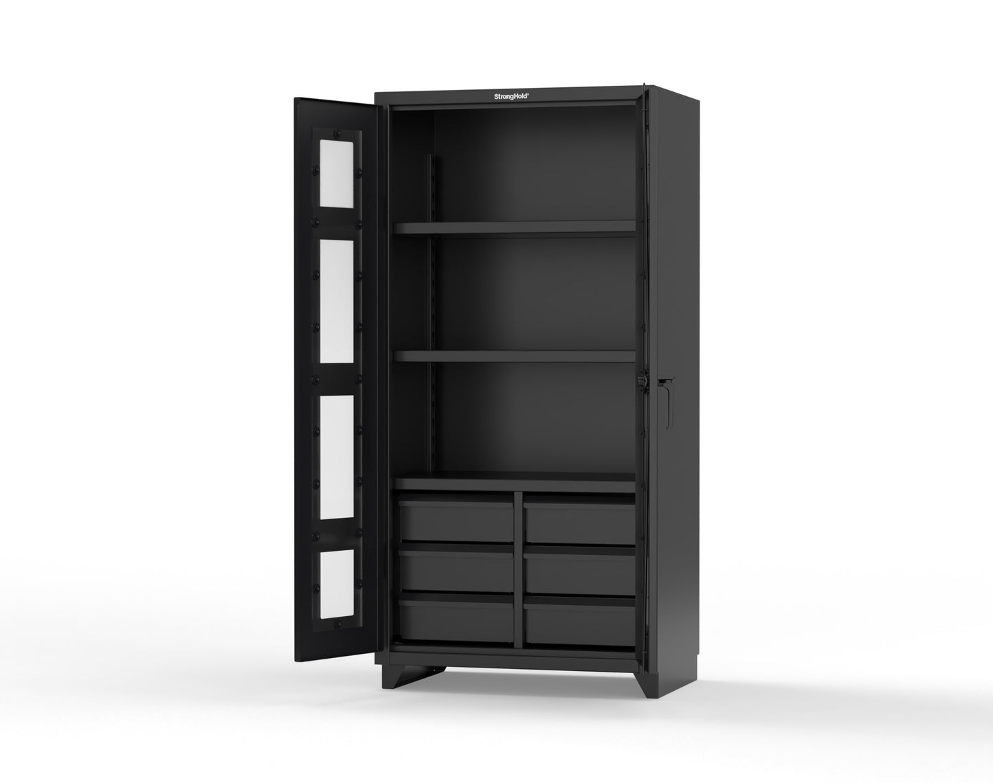 Extra Heavy Duty 14 GA Clear View Cabinet with 6 Half-Width Drawers, 3 Shelves - 36 In. W x 24 In. D x 75 In. H - 36-LD-243-6/5DB-L-9005