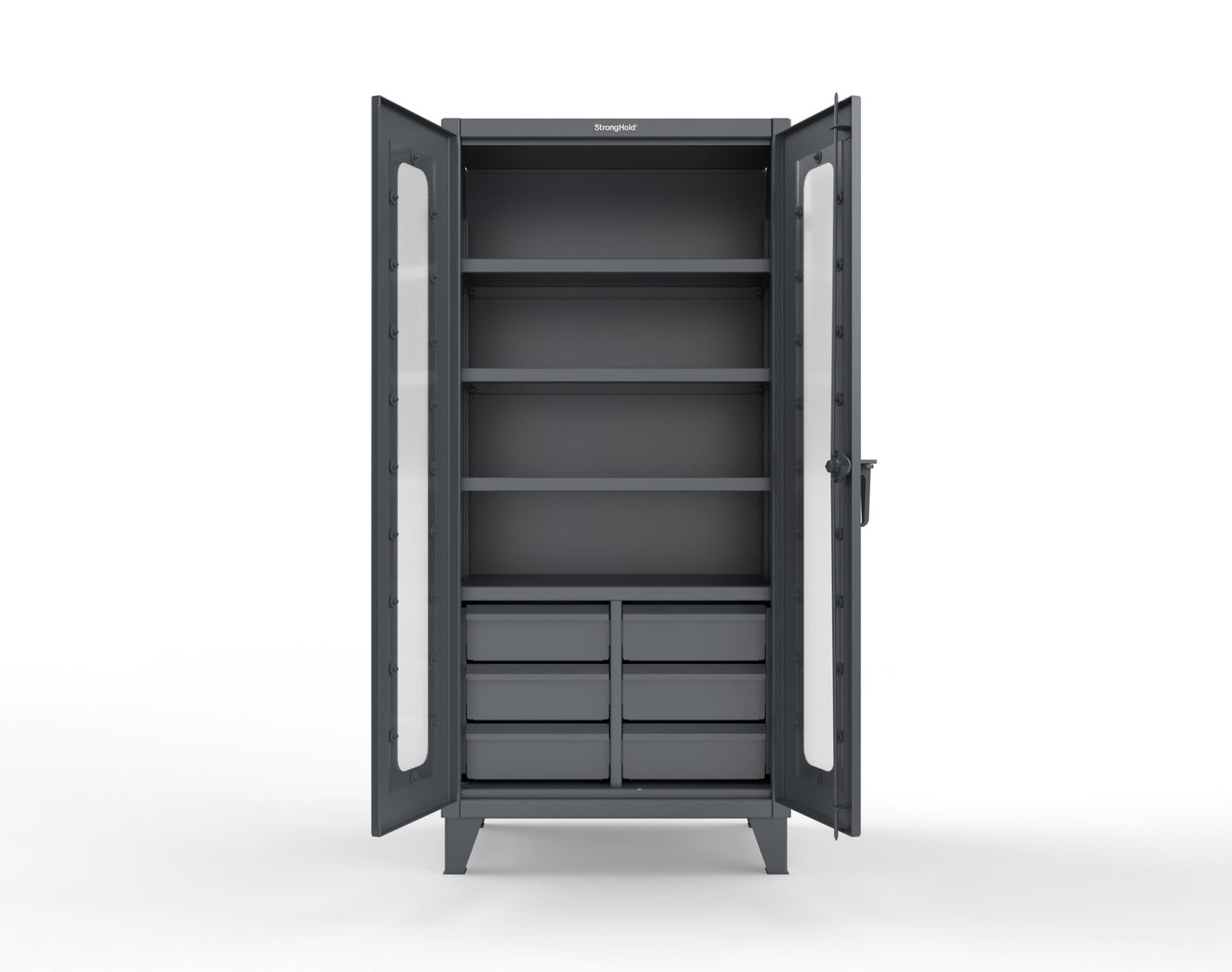 Extreme Duty 12 GA Clear View Cabinet with 6 Half-Width Drawers, 4 Shelves - 36 In. W x 24 In. D x 78 In. H - 36-LD-244-6/5DB-7024