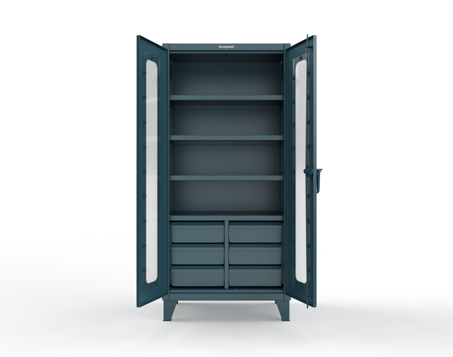 Extreme Duty 12 GA Clear View Cabinet with 6 Half-Width Drawers, 4 Shelves - 36 In. W x 24 In. D x 78 In. H - 36-LD-244-6/5DB-5001