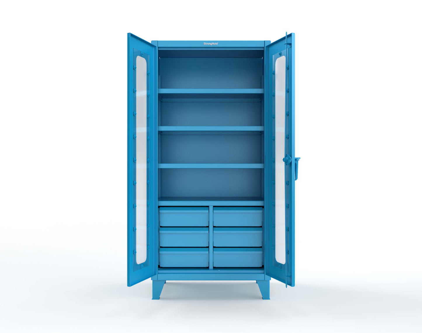 Extreme Duty 12 GA Clear View Cabinet with 6 Half-Width Drawers, 4 Shelves - 36 In. W x 24 In. D x 78 In. H - 36-LD-244-6/5DB-5012