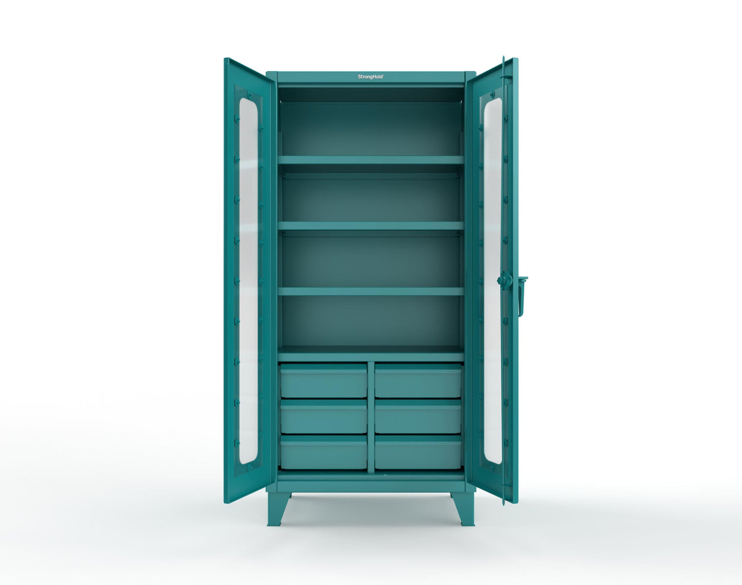 Extreme Duty 12 GA Clear View Cabinet with 6 Half-Width Drawers, 4 Shelves - 36 In. W x 24 In. D x 78 In. H - 36-LD-244-6/5DB-5021