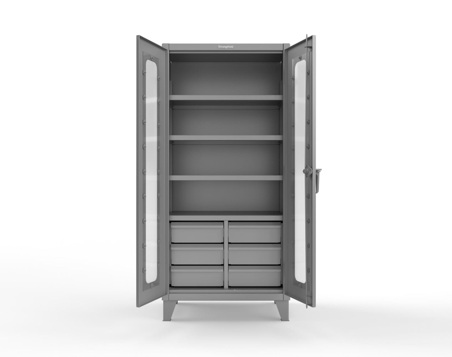 Extreme Duty 12 GA Clear View Cabinet with 6 Half-Width Drawers, 4 Shelves - 36 In. W x 24 In. D x 78 In. H - 36-LD-244-6/5DB-7037