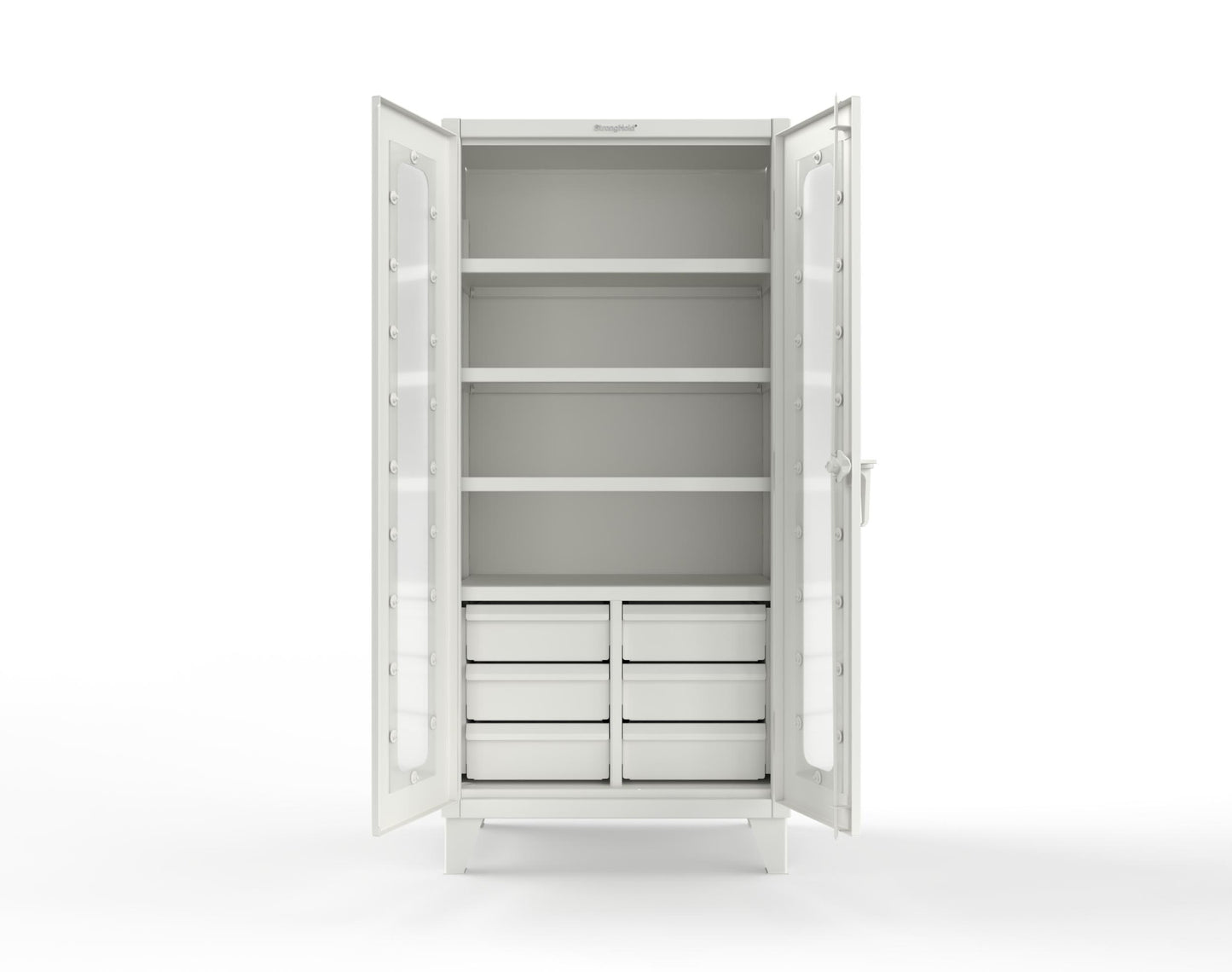 Extreme Duty 12 GA Clear View Cabinet with 6 Half-Width Drawers, 4 Shelves - 36 In. W x 24 In. D x 78 In. H - 36-LD-244-6/5DB-9003
