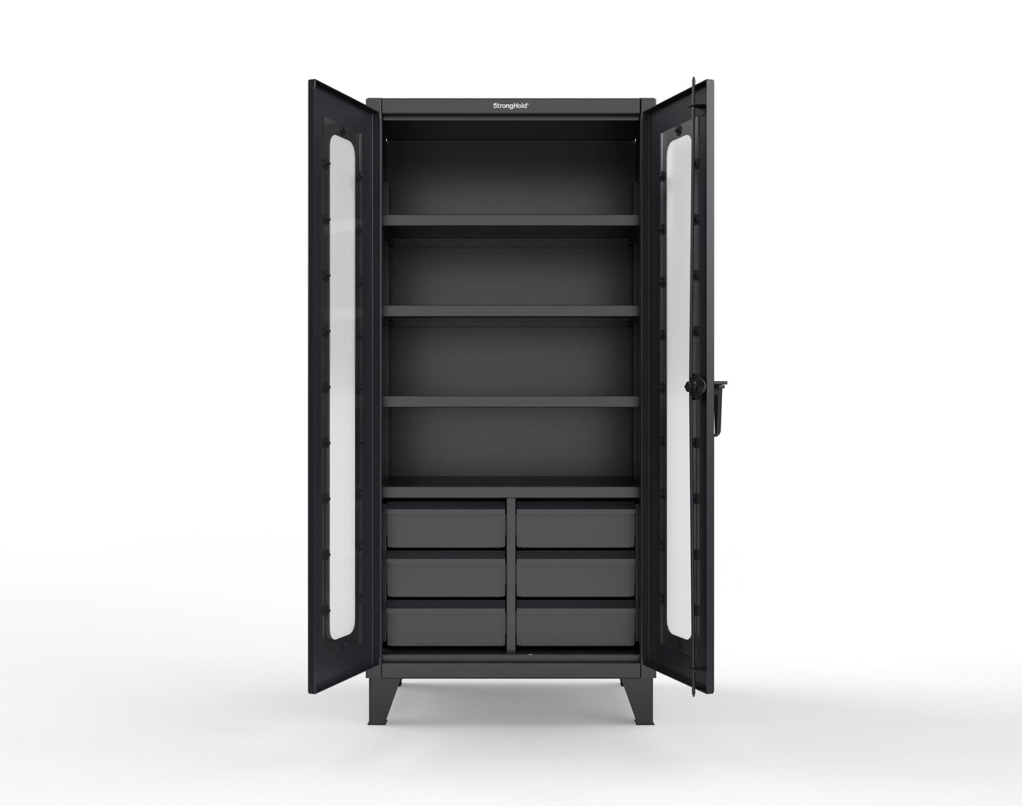 Extreme Duty 12 GA Clear View Cabinet with 6 Half-Width Drawers, 4 Shelves - 36 In. W x 24 In. D x 78 In. H - 36-LD-244-6/5DB-9005