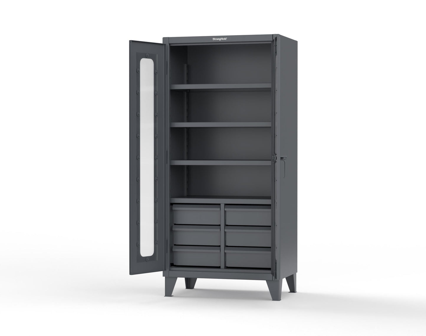 Extreme Duty 12 GA Clear View Cabinet with 6 Half-Width Drawers, 4 Shelves - 36 In. W x 24 In. D x 78 In. H - 36-LD-244-6/5DB-7024