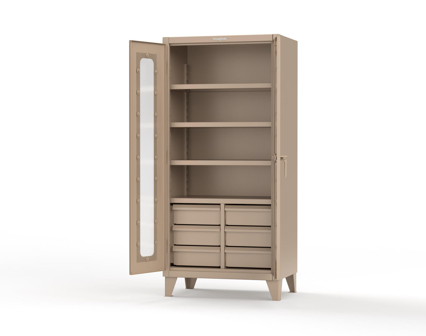 Extreme Duty 12 GA Clear View Cabinet with 6 Half-Width Drawers, 4 Shelves - 36 In. W x 24 In. D x 78 In. H - 36-LD-244-6/5DB-1019