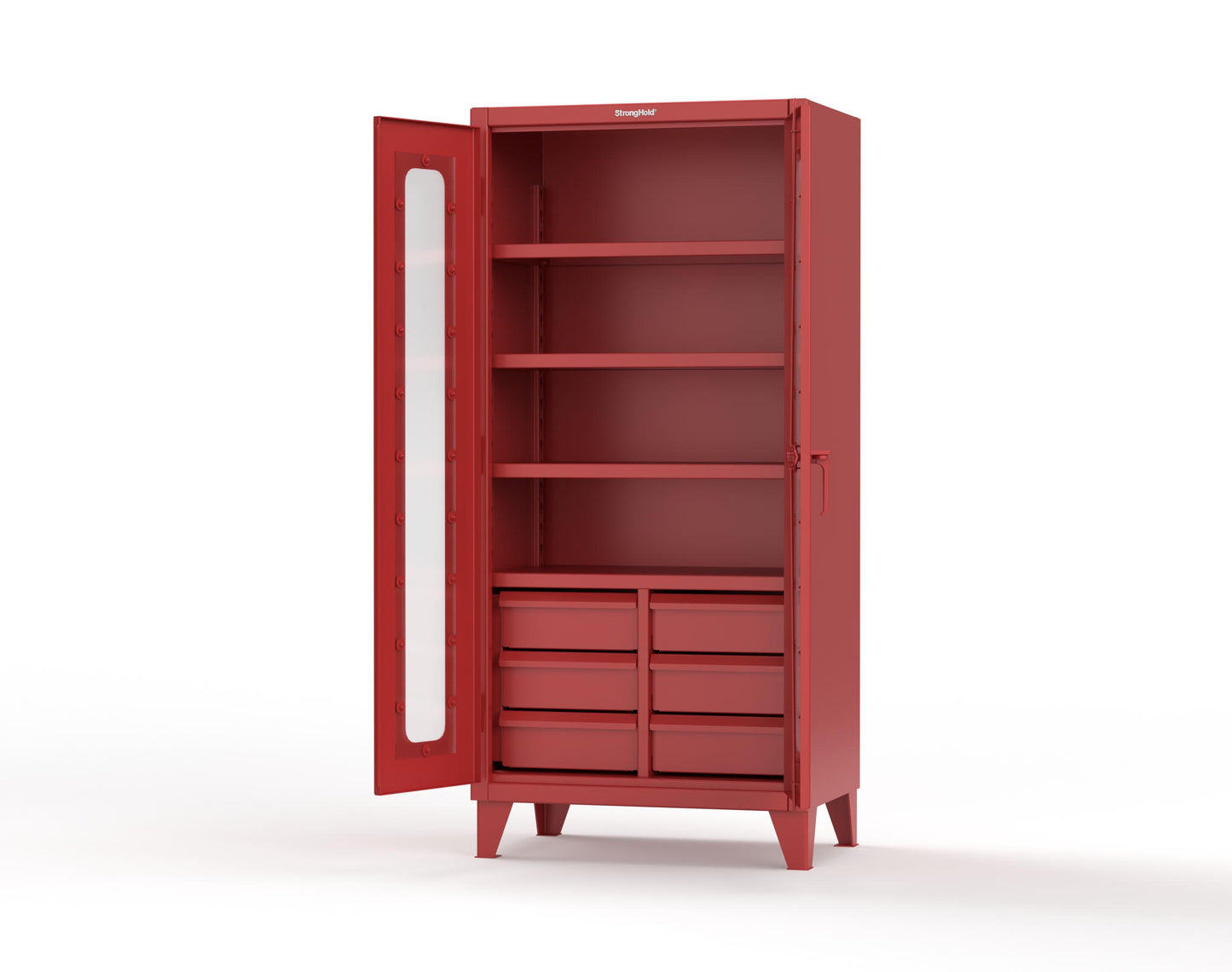 Extreme Duty 12 GA Clear View Cabinet with 6 Half-Width Drawers, 4 Shelves - 36 In. W x 24 In. D x 78 In. H - 36-LD-244-6/5DB-3001