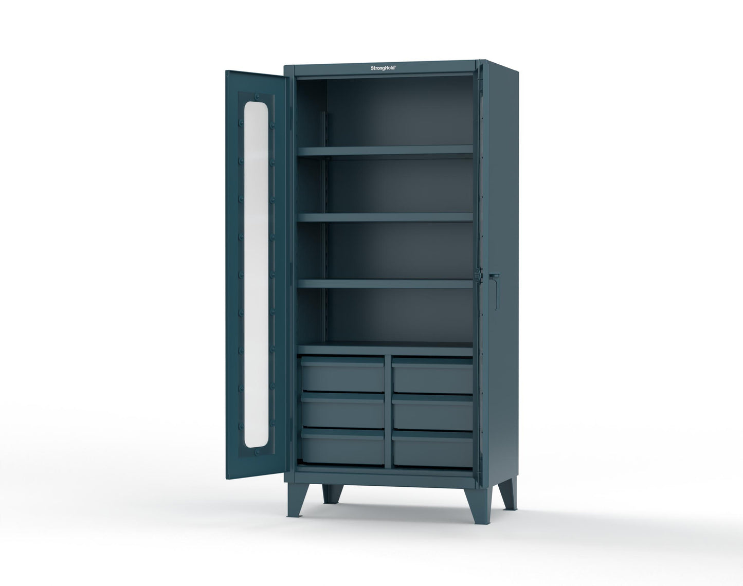 Extreme Duty 12 GA Clear View Cabinet with 6 Half-Width Drawers, 4 Shelves - 36 In. W x 24 In. D x 78 In. H - 36-LD-244-6/5DB-5001