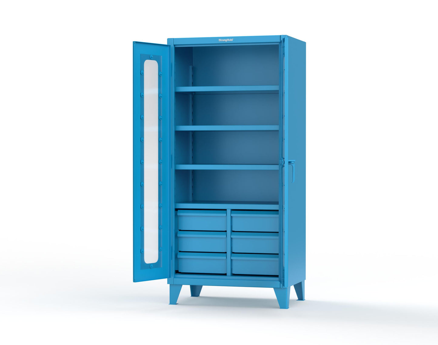 Extreme Duty 12 GA Clear View Cabinet with 6 Half-Width Drawers, 4 Shelves - 36 In. W x 24 In. D x 78 In. H - 36-LD-244-6/5DB-5012