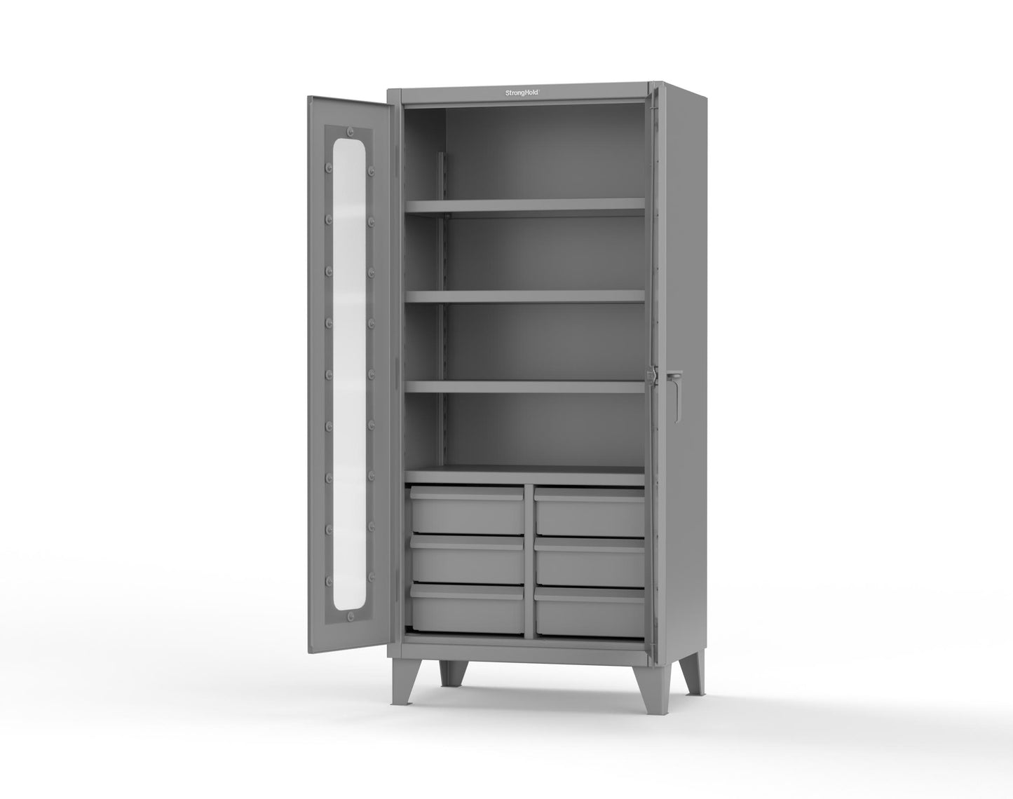 Extreme Duty 12 GA Clear View Cabinet with 6 Half-Width Drawers, 4 Shelves - 36 In. W x 24 In. D x 78 In. H - 36-LD-244-6/5DB-7037
