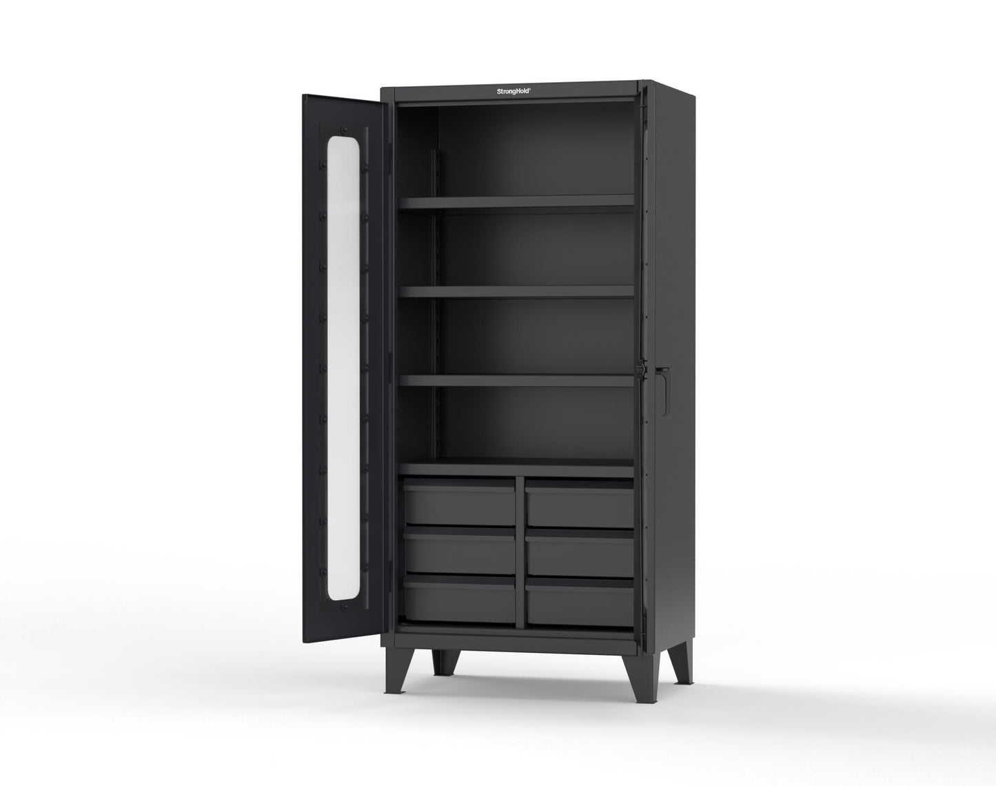 Extreme Duty 12 GA Clear View Cabinet with 6 Half-Width Drawers, 4 Shelves - 36 In. W x 24 In. D x 78 In. H - 36-LD-244-6/5DB-9005
