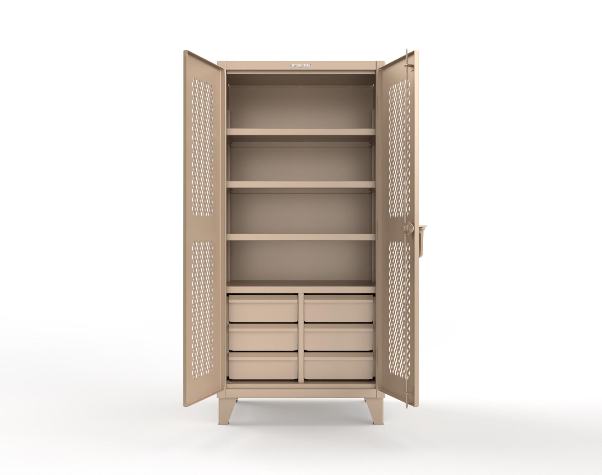 Extreme Duty 12 GA Ventilated (Diamond) Cabinet with 6 Half-Width Drawers, 4 Shelves - 36 In. W x 24 In. D x 78 In. H - 36-V-244-6.5DB-1019