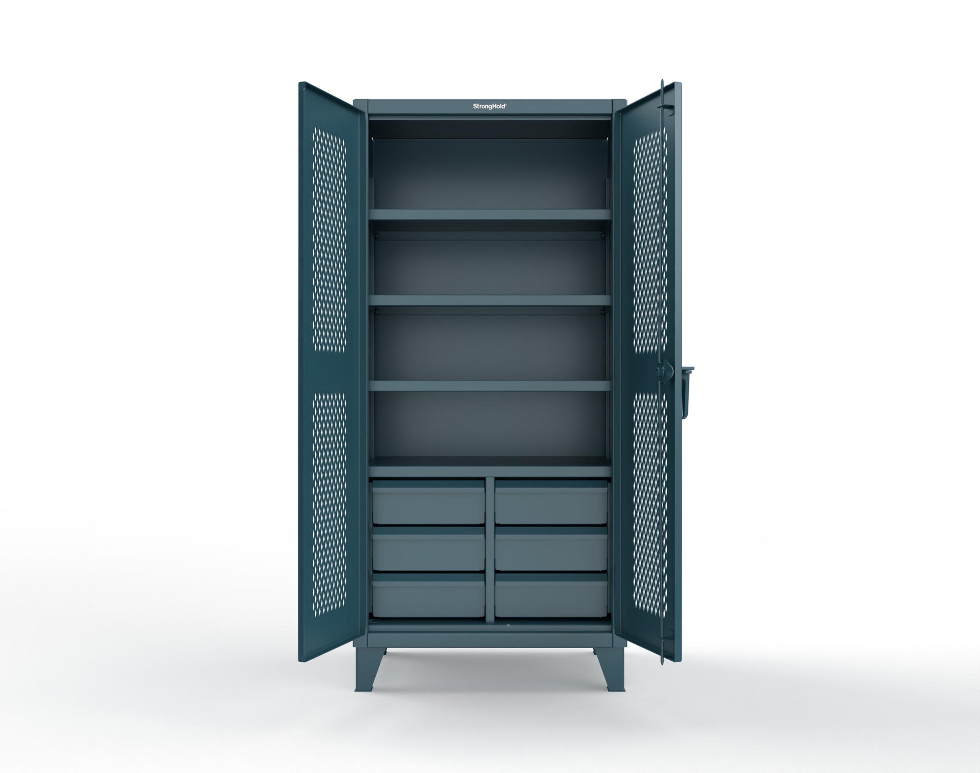 Extreme Duty 12 GA Ventilated (Diamond) Cabinet with 6 Half-Width Drawers, 4 Shelves - 36 In. W x 24 In. D x 78 In. H - 36-V-244-6.5DB-5001