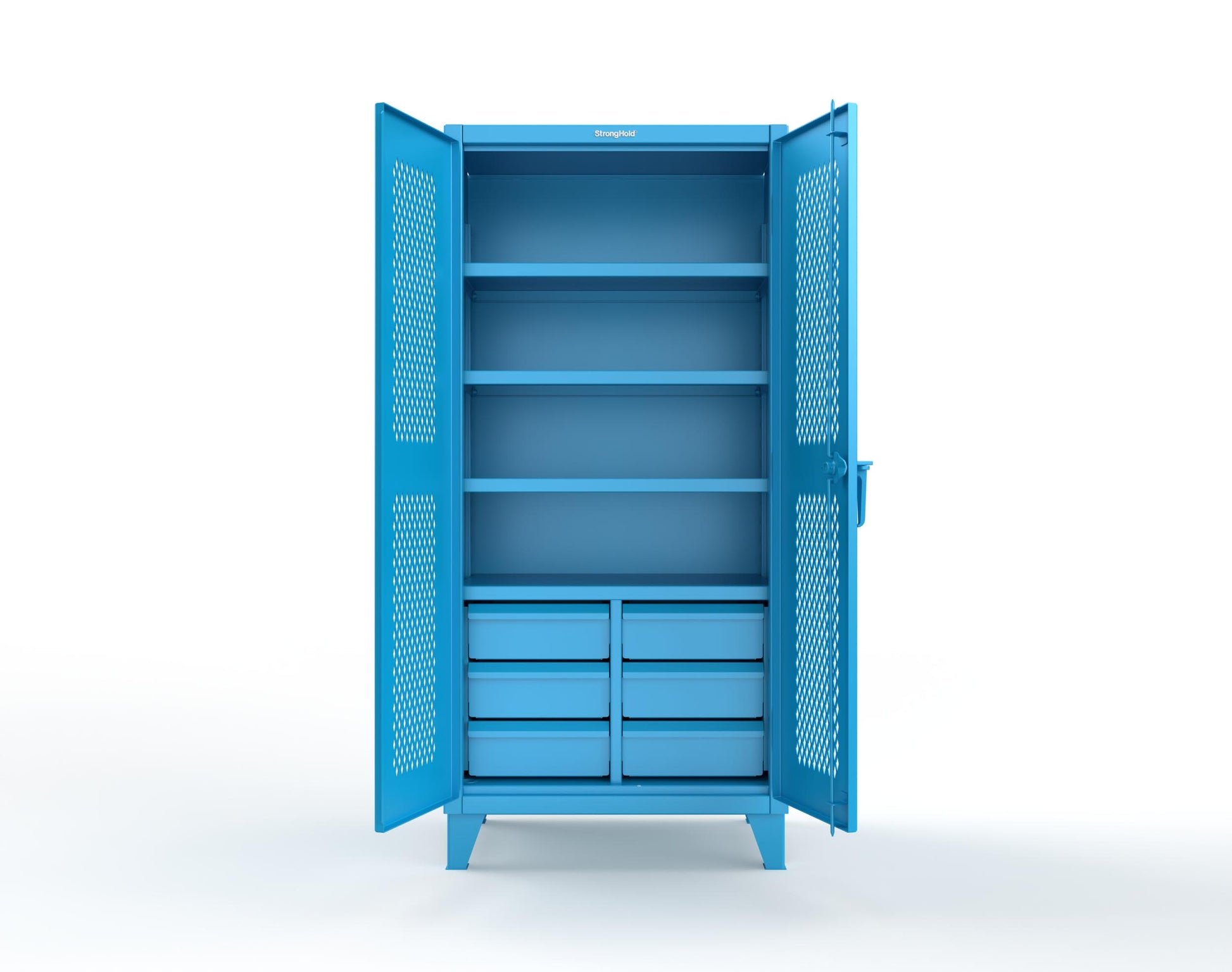 Extreme Duty 12 GA Ventilated (Diamond) Cabinet with 6 Half-Width Drawers, 4 Shelves - 36 In. W x 24 In. D x 78 In. H - 36-V-244-6.5DB-5012