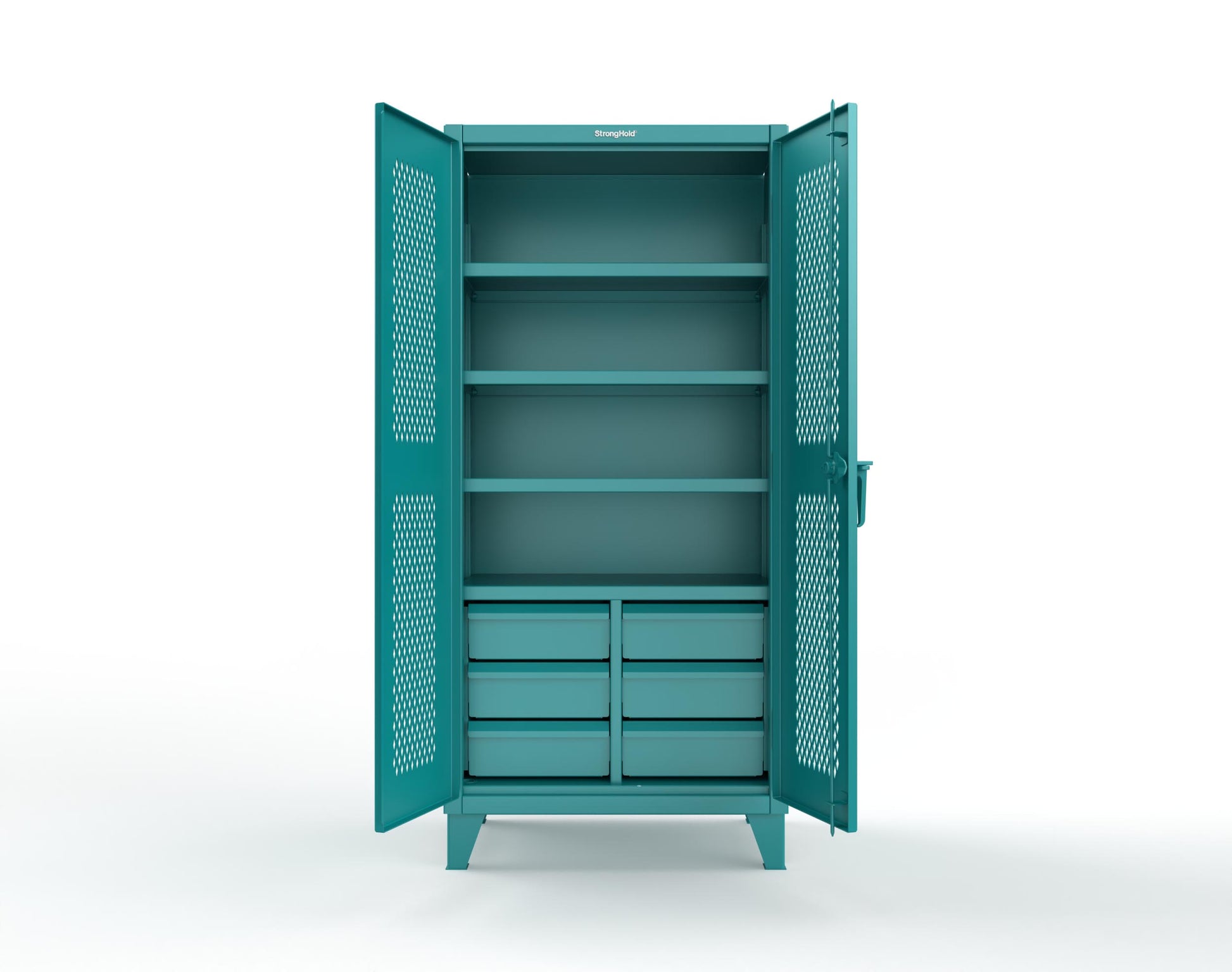 Extreme Duty 12 GA Ventilated (Diamond) Cabinet with 6 Half-Width Drawers, 4 Shelves - 36 In. W x 24 In. D x 78 In. H - 36-V-244-6.5DB-5021