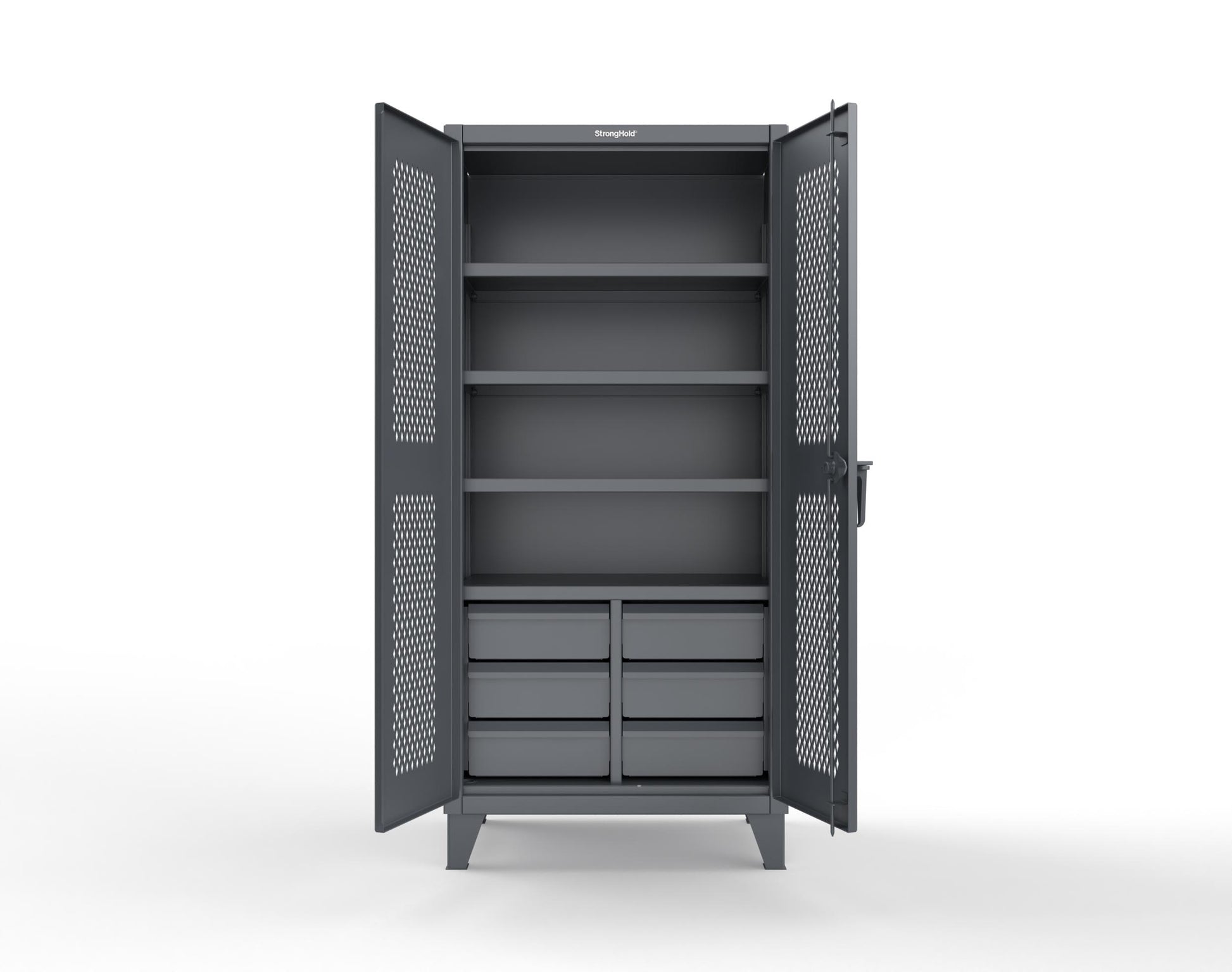 Extreme Duty 12 GA Ventilated (Diamond) Cabinet with 6 Half-Width Drawers, 4 Shelves - 36 In. W x 24 In. D x 78 In. H - 36-V-244-6.5DB-7024