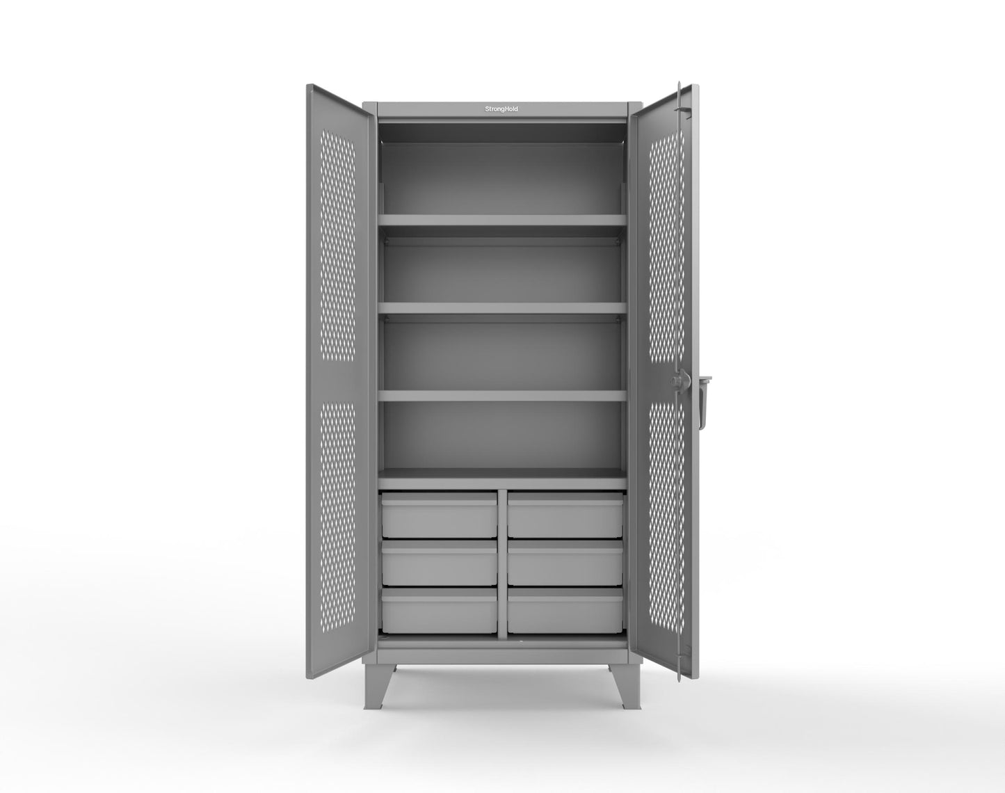 Extreme Duty 12 GA Ventilated (Diamond) Cabinet with 6 Half-Width Drawers, 4 Shelves - 36 In. W x 24 In. D x 78 In. H - 36-V-244-6.5DB-7037