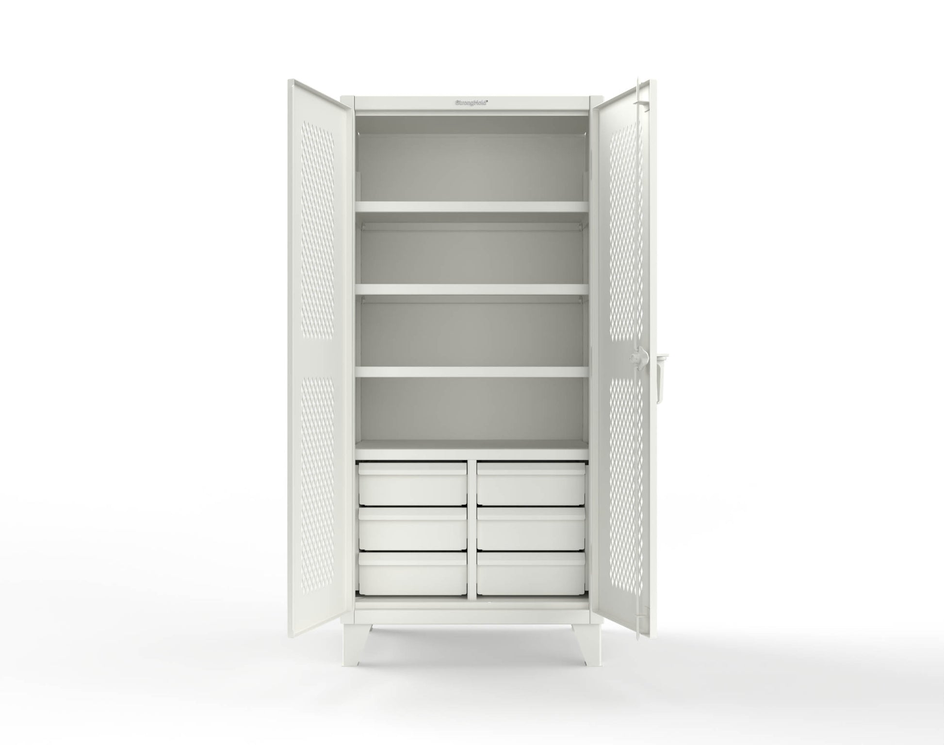 Extreme Duty 12 GA Ventilated (Diamond) Cabinet with 6 Half-Width Drawers, 4 Shelves - 36 In. W x 24 In. D x 78 In. H - 36-V-244-6.5DB-9003