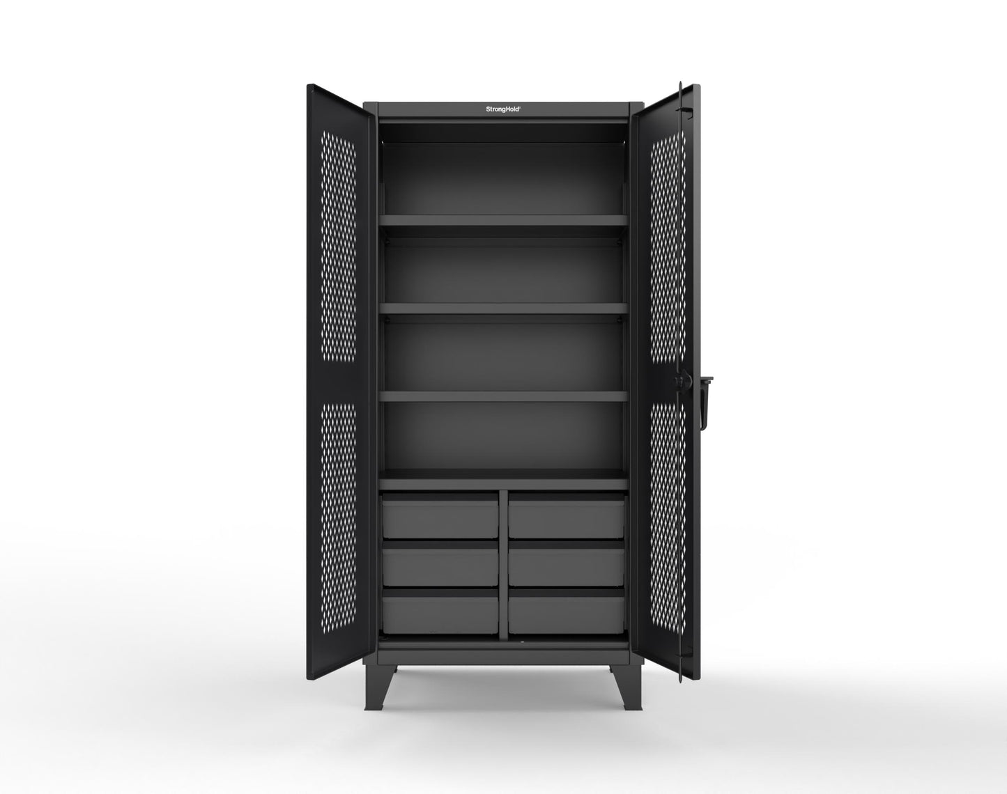Extreme Duty 12 GA Ventilated (Diamond) Cabinet with 6 Half-Width Drawers, 4 Shelves - 36 In. W x 24 In. D x 78 In. H - 36-V-244-6.5DB-9005