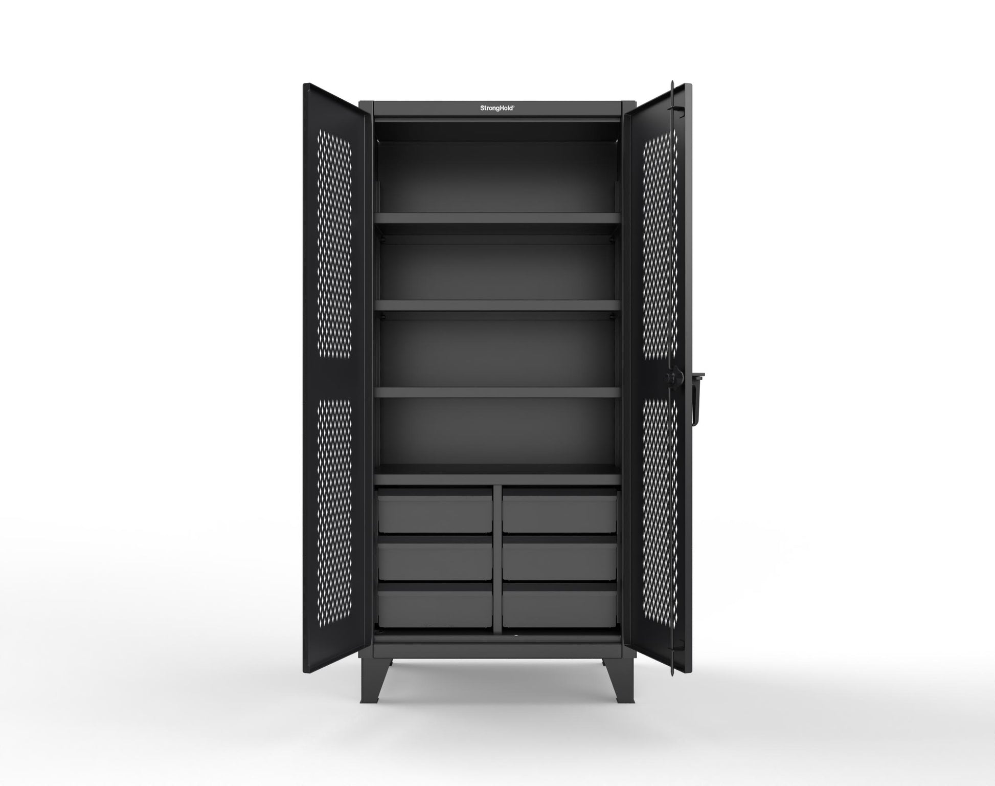 Extreme Duty 12 GA Ventilated (Diamond) Cabinet with 6 Half-Width Drawers, 4 Shelves - 36 In. W x 24 In. D x 78 In. H - 36-V-244-6.5DB-9005