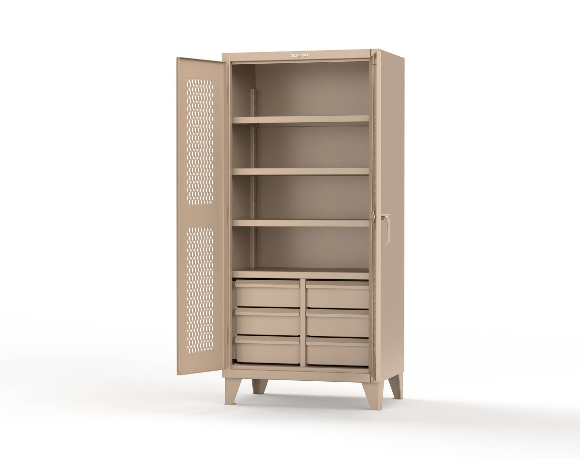 Extreme Duty 12 GA Ventilated (Diamond) Cabinet with 6 Half-Width Drawers, 4 Shelves - 36 In. W x 24 In. D x 78 In. H - 36-V-244-6.5DB-1019