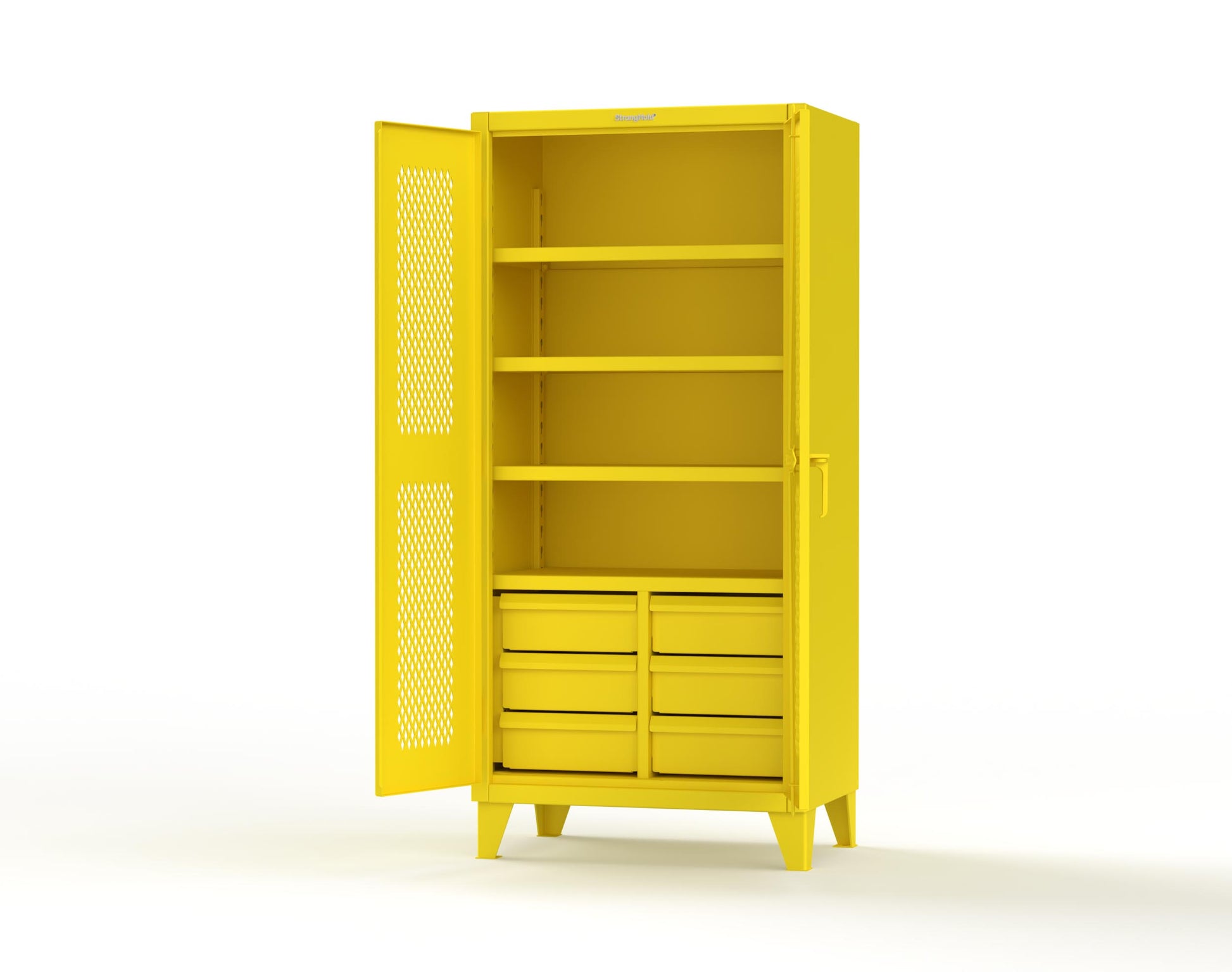 Extreme Duty 12 GA Ventilated (Diamond) Cabinet with 6 Half-Width Drawers, 4 Shelves - 36 In. W x 24 In. D x 78 In. H - 36-V-244-6.5DB-1021