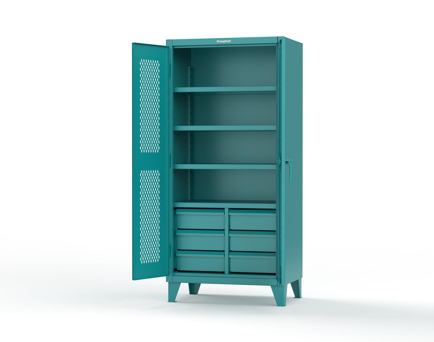 Extreme Duty 12 GA Ventilated (Diamond) Cabinet with 6 Half-Width Drawers, 4 Shelves - 36 In. W x 24 In. D x 78 In. H - 36-V-244-6.5DB-5021