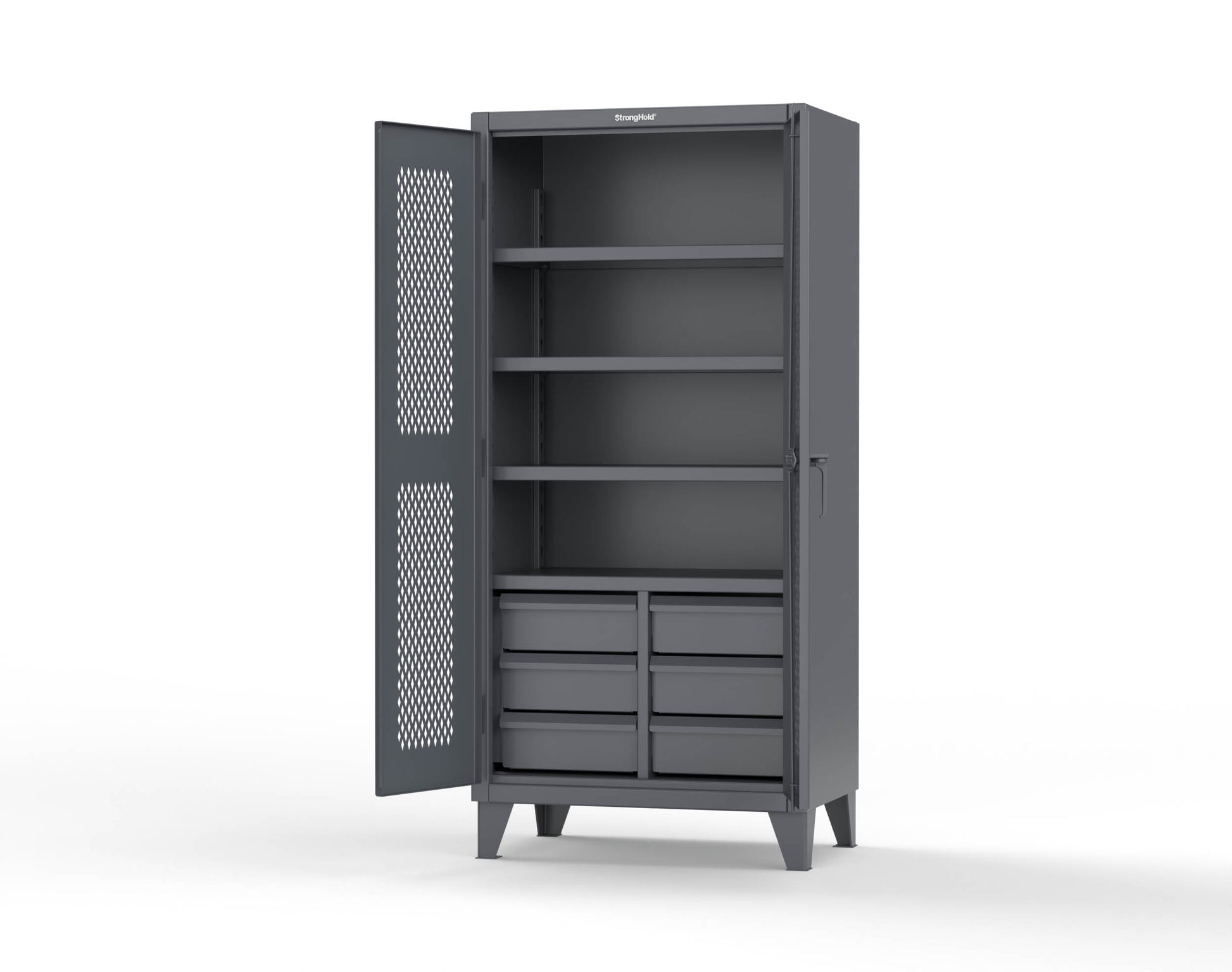 Extreme Duty 12 GA Ventilated (Diamond) Cabinet with 6 Half-Width Drawers, 4 Shelves - 36 In. W x 24 In. D x 78 In. H - 36-V-244-6.5DB-7024