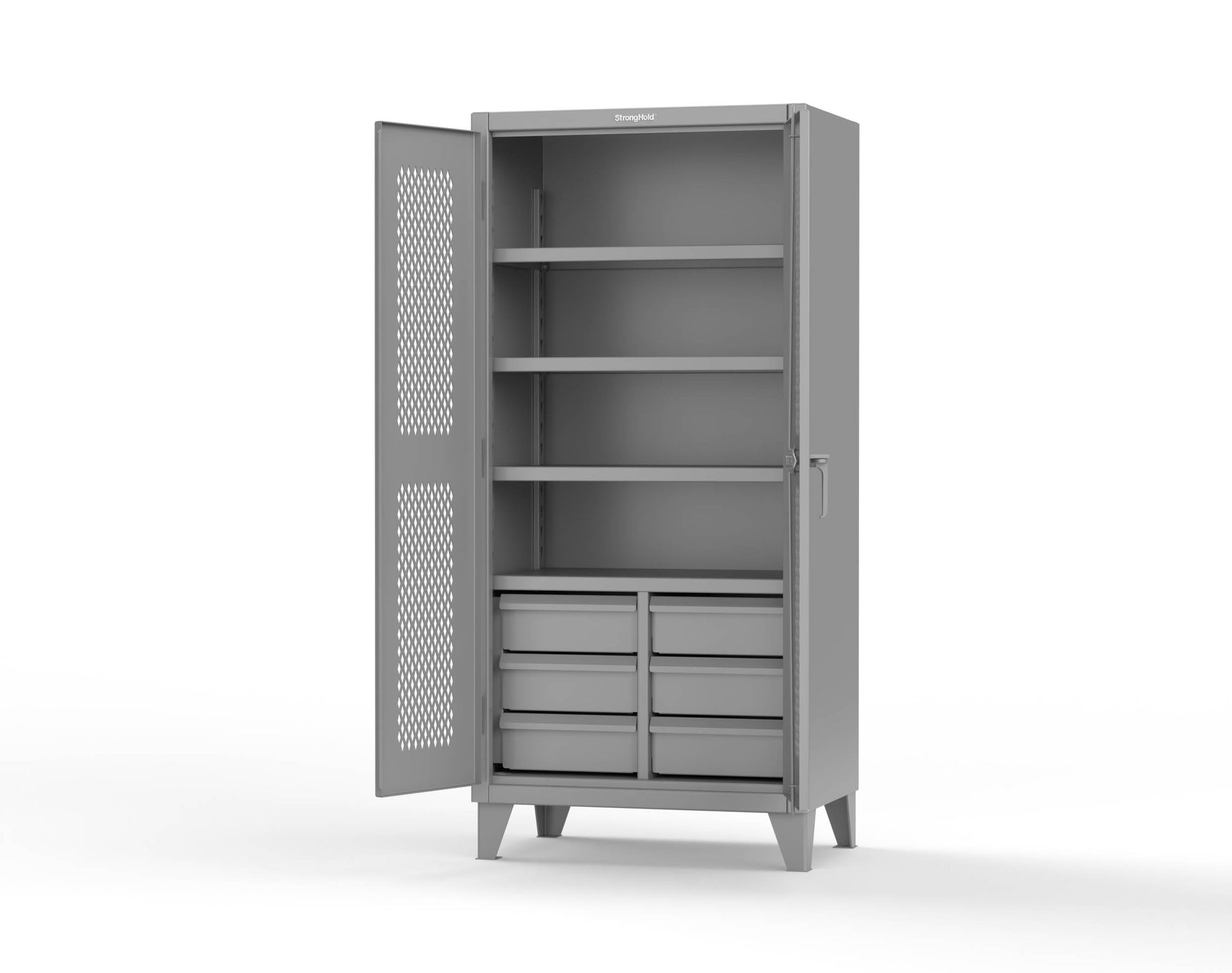 Extreme Duty 12 GA Ventilated (Diamond) Cabinet with 6 Half-Width Drawers, 4 Shelves - 36 In. W x 24 In. D x 78 In. H - 36-V-244-6.5DB-7037