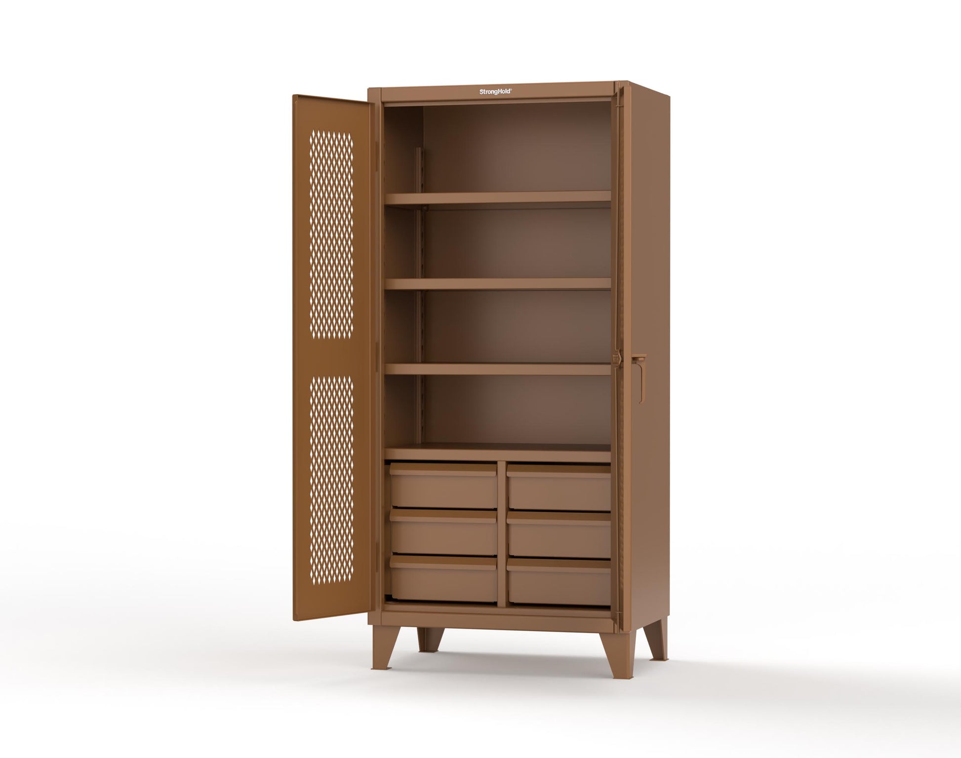 Extreme Duty 12 GA Ventilated (Diamond) Cabinet with 6 Half-Width Drawers, 4 Shelves - 36 In. W x 24 In. D x 78 In. H - 36-V-244-6.5DB-8008