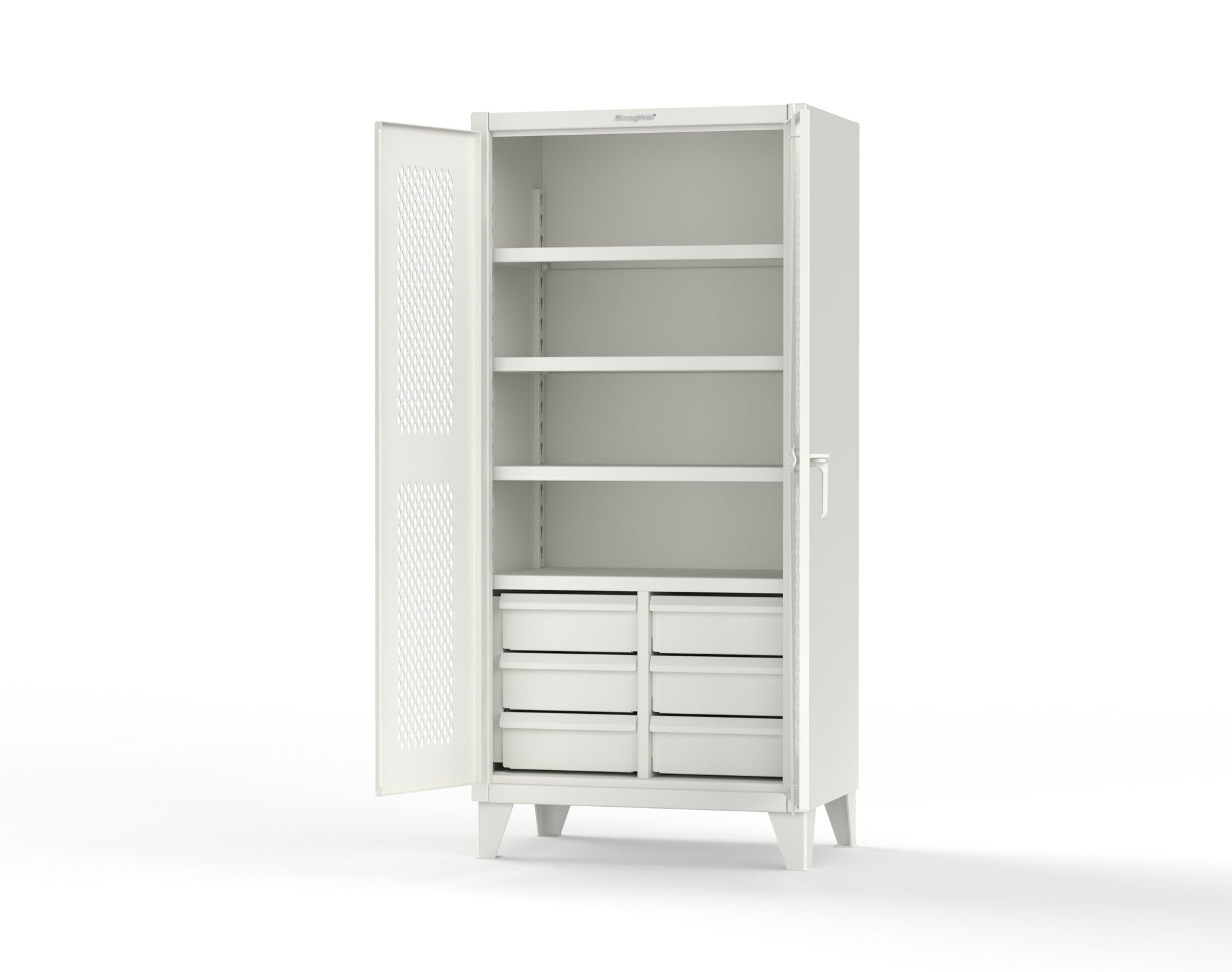 Extreme Duty 12 GA Ventilated (Diamond) Cabinet with 6 Half-Width Drawers, 4 Shelves - 36 In. W x 24 In. D x 78 In. H - 36-V-244-6.5DB-9003