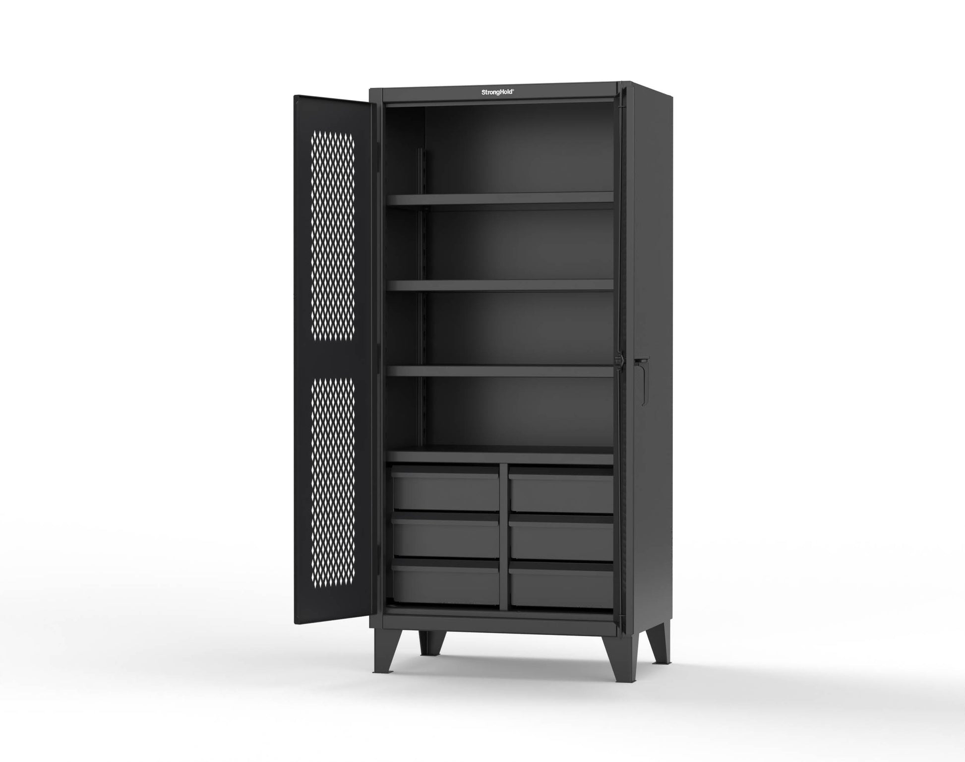 Extreme Duty 12 GA Ventilated (Diamond) Cabinet with 6 Half-Width Drawers, 4 Shelves - 36 In. W x 24 In. D x 78 In. H - 36-V-244-6.5DB-9005