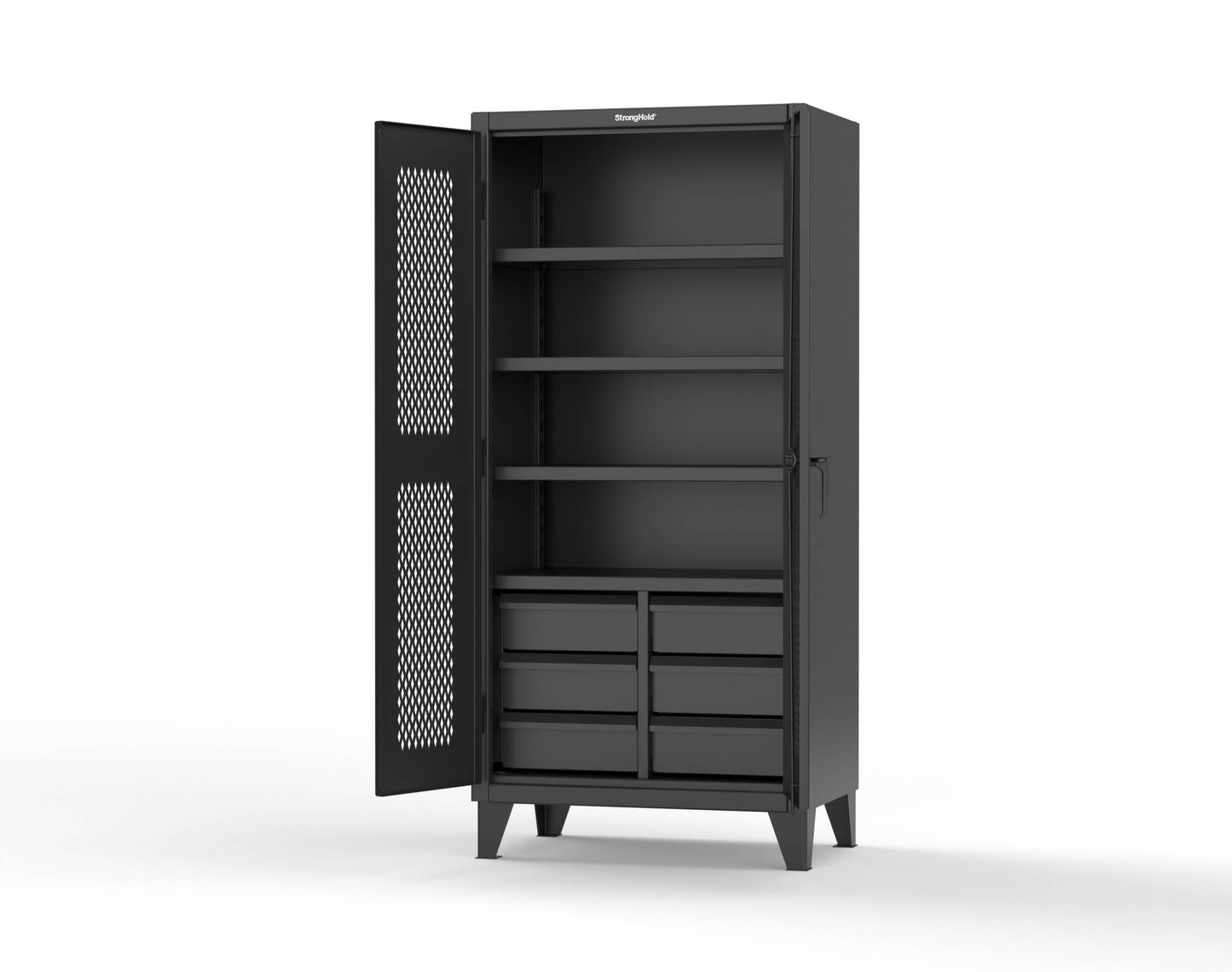 Extreme Duty 12 GA Ventilated (Diamond) Cabinet with 6 Half-Width Drawers, 4 Shelves - 36 In. W x 24 In. D x 78 In. H - 36-V-244-6.5DB-9005
