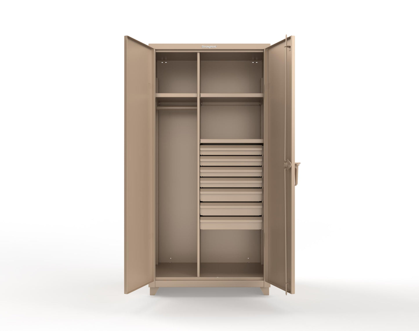 Extra Heavy Duty 14 GA Uniform Cabinet with 7 Drawers, 3 Shelves - 36 In. W x 24 In. D x 75 In. H - 36-W-243-7DB-L-1019