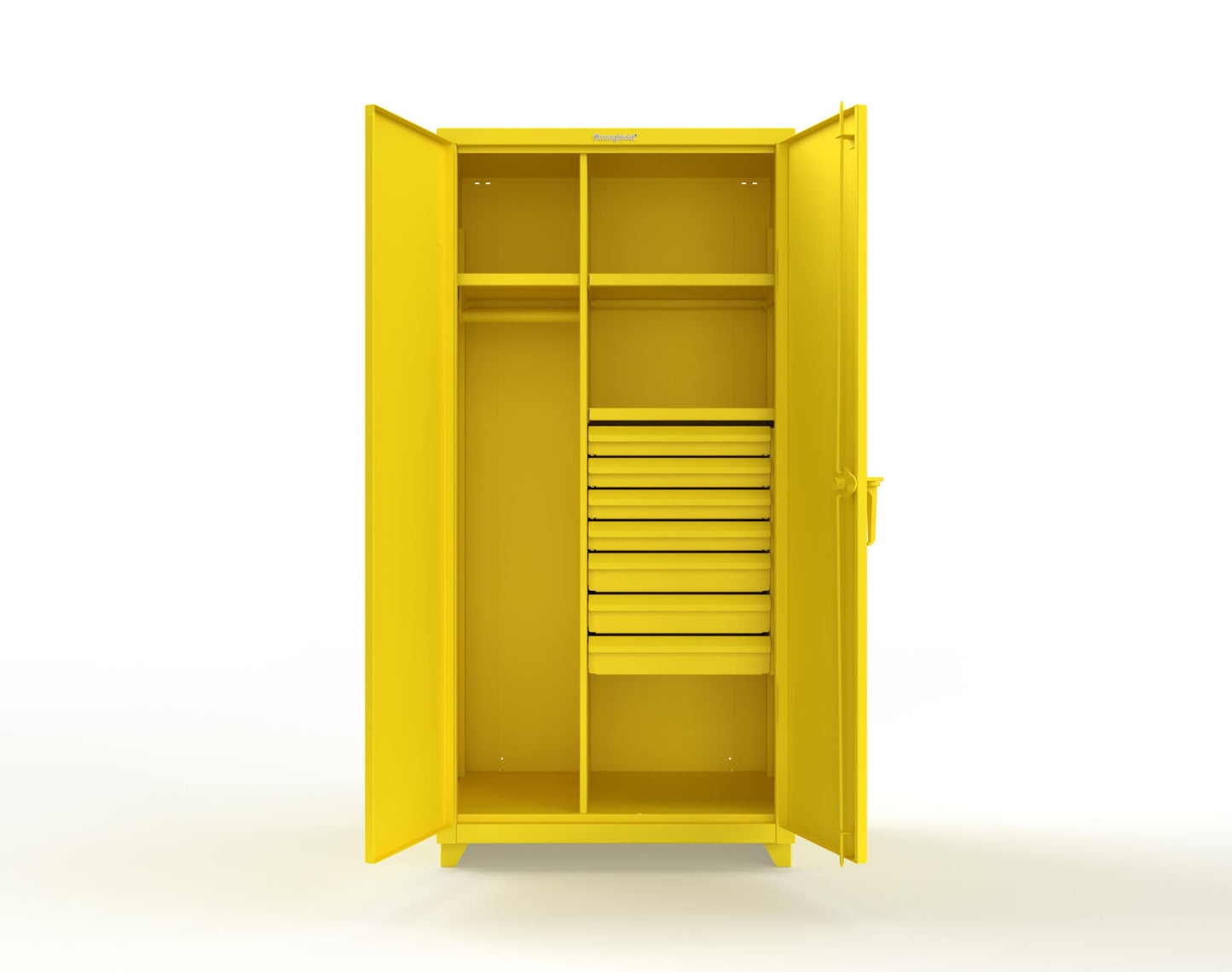 Extra Heavy Duty 14 GA Uniform Cabinet with 7 Drawers, 3 Shelves - 36 In. W x 24 In. D x 75 In. H - 36-W-243-7DB-L-1021