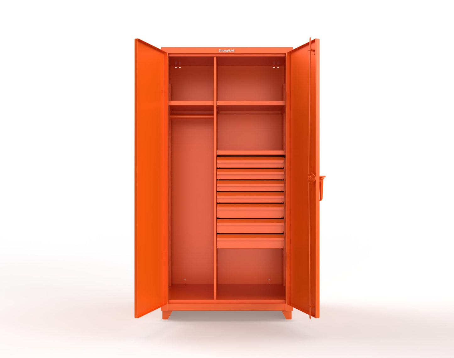 Extra Heavy Duty 14 GA Uniform Cabinet with 7 Drawers, 3 Shelves - 36 In. W x 24 In. D x 75 In. H - 36-W-243-7DB-L-2009