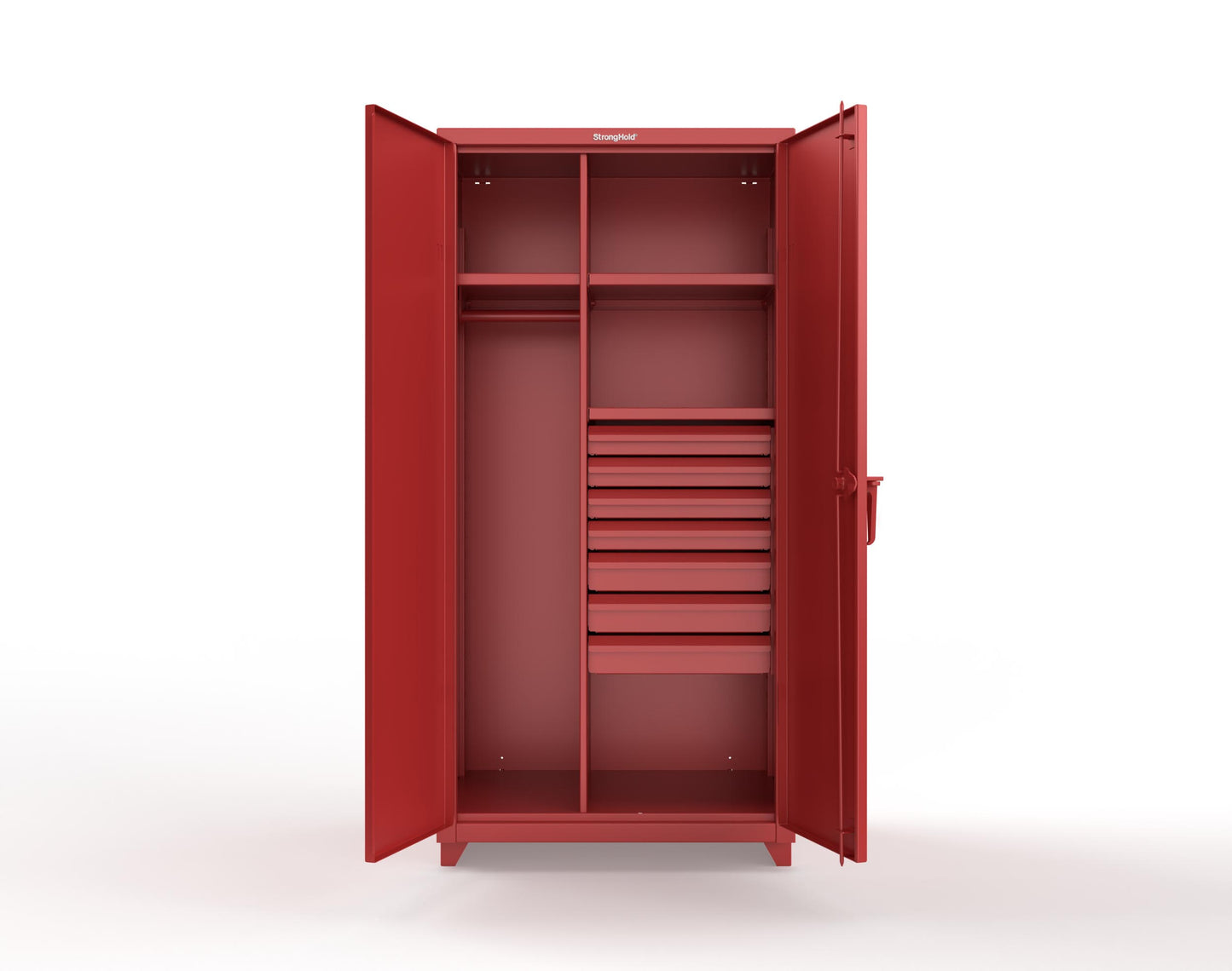 Extra Heavy Duty 14 GA Uniform Cabinet with 7 Drawers, 3 Shelves - 36 In. W x 24 In. D x 75 In. H - 36-W-243-7DB-L-3001