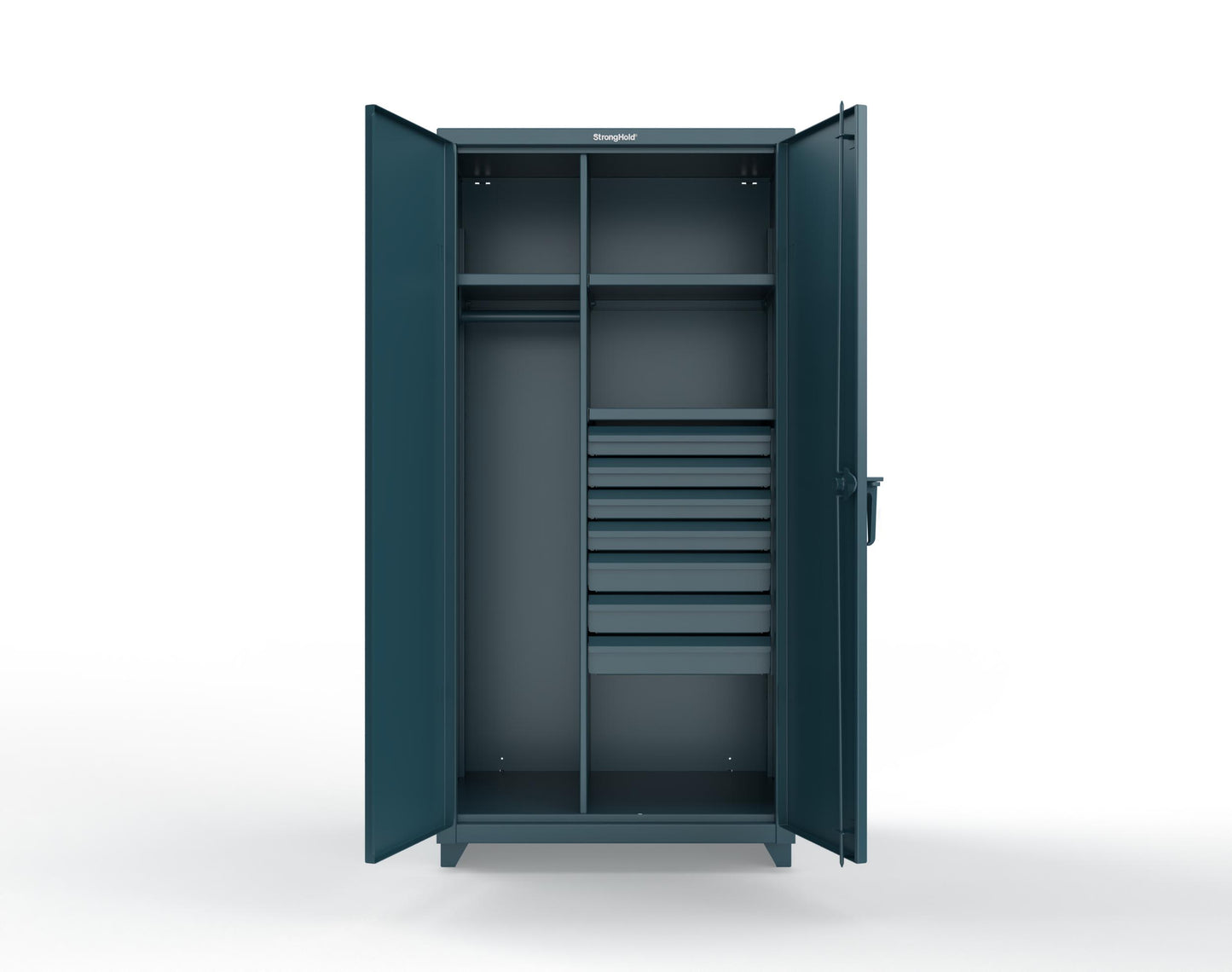Extra Heavy Duty 14 GA Uniform Cabinet with 7 Drawers, 3 Shelves - 36 In. W x 24 In. D x 75 In. H - 36-W-243-7DB-L-5001