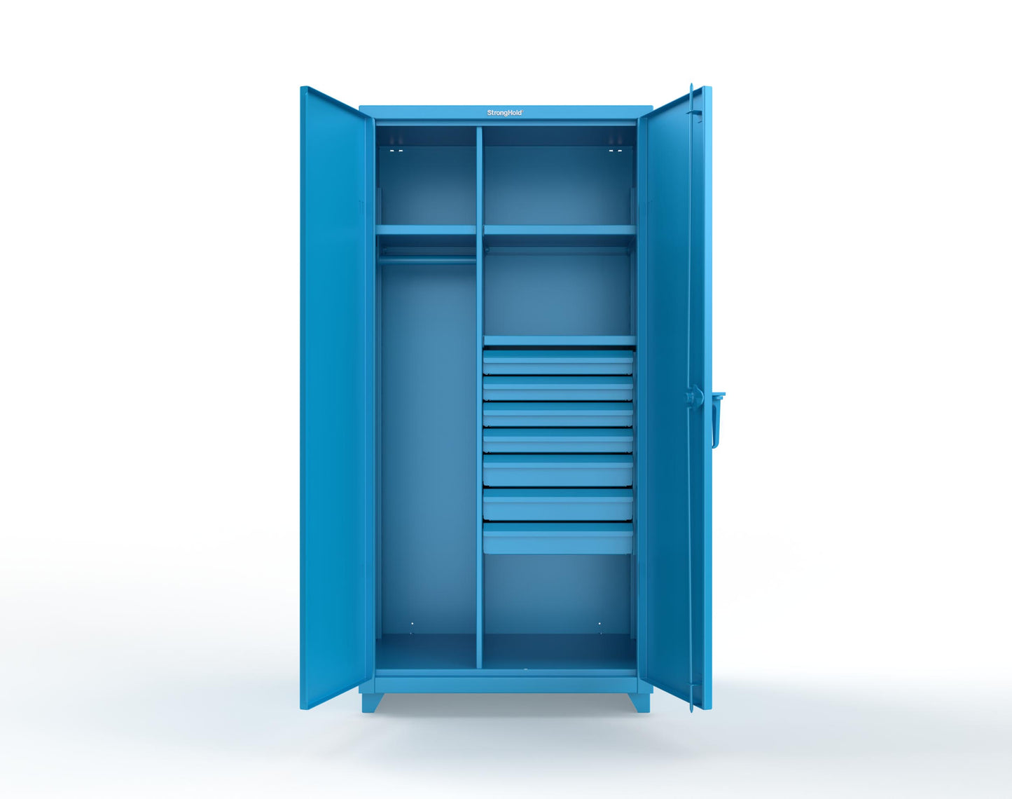 Extra Heavy Duty 14 GA Uniform Cabinet with 7 Drawers, 3 Shelves - 36 In. W x 24 In. D x 75 In. H - 36-W-243-7DB-L-5012