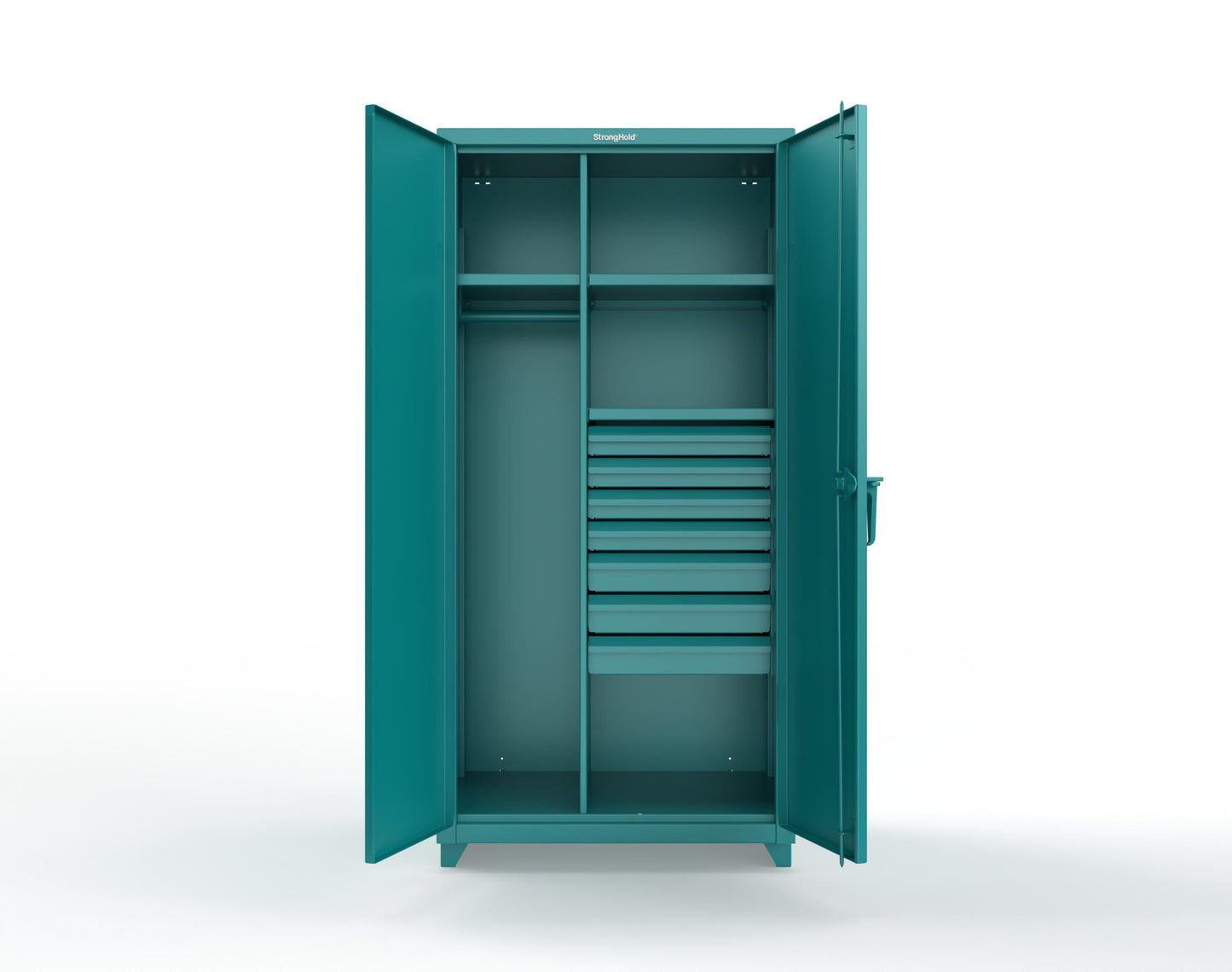 Extra Heavy Duty 14 GA Uniform Cabinet with 7 Drawers, 3 Shelves - 36 In. W x 24 In. D x 75 In. H - 36-W-243-7DB-L-5021