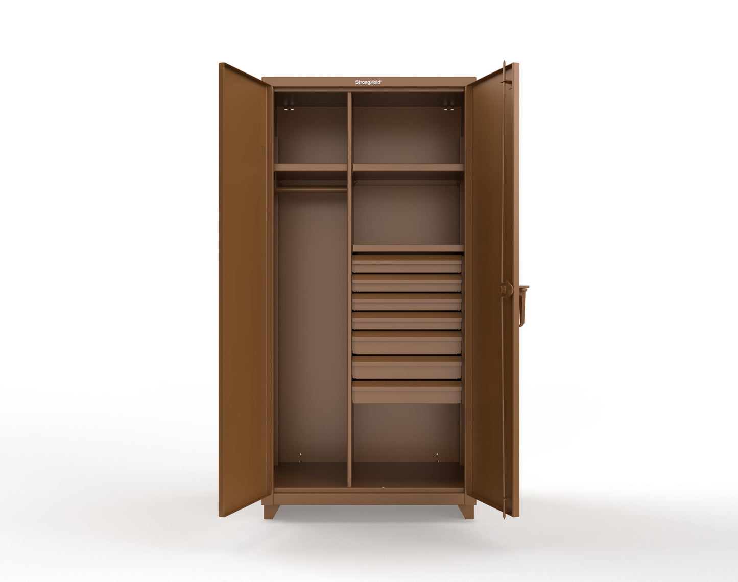 Extra Heavy Duty 14 GA Uniform Cabinet with 7 Drawers, 3 Shelves - 36 In. W x 24 In. D x 75 In. H - 36-W-243-7DB-L-8008