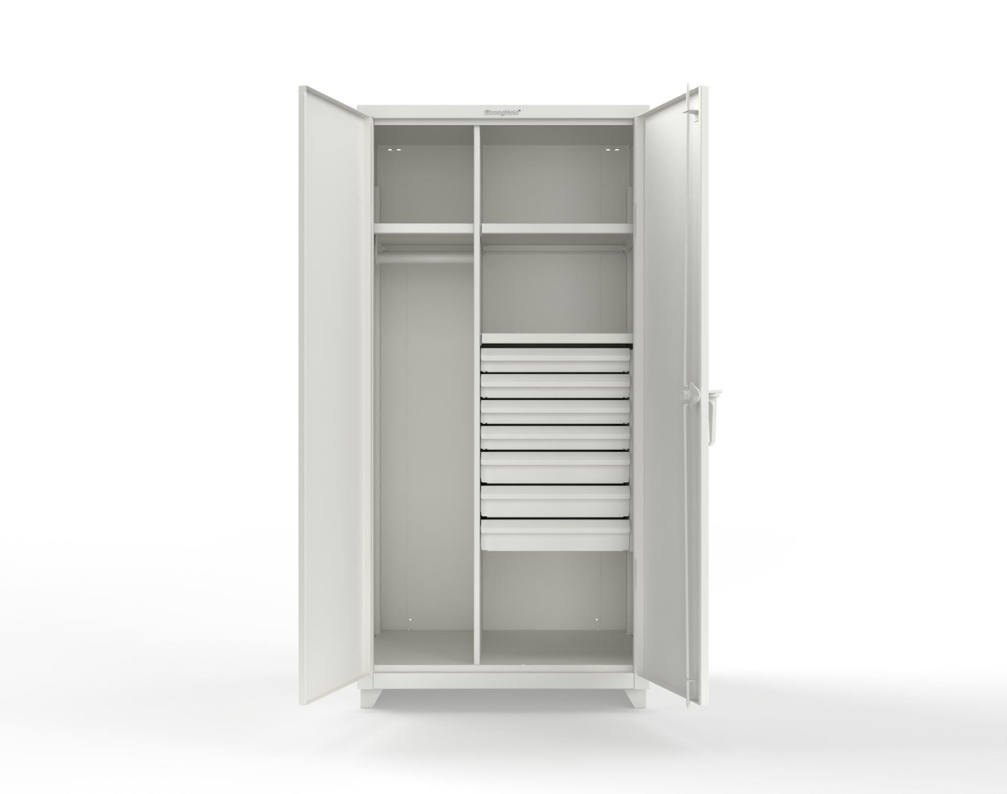 Extra Heavy Duty 14 GA Uniform Cabinet with 7 Drawers, 3 Shelves - 36 In. W x 24 In. D x 75 In. H - 36-W-243-7DB-L-9003