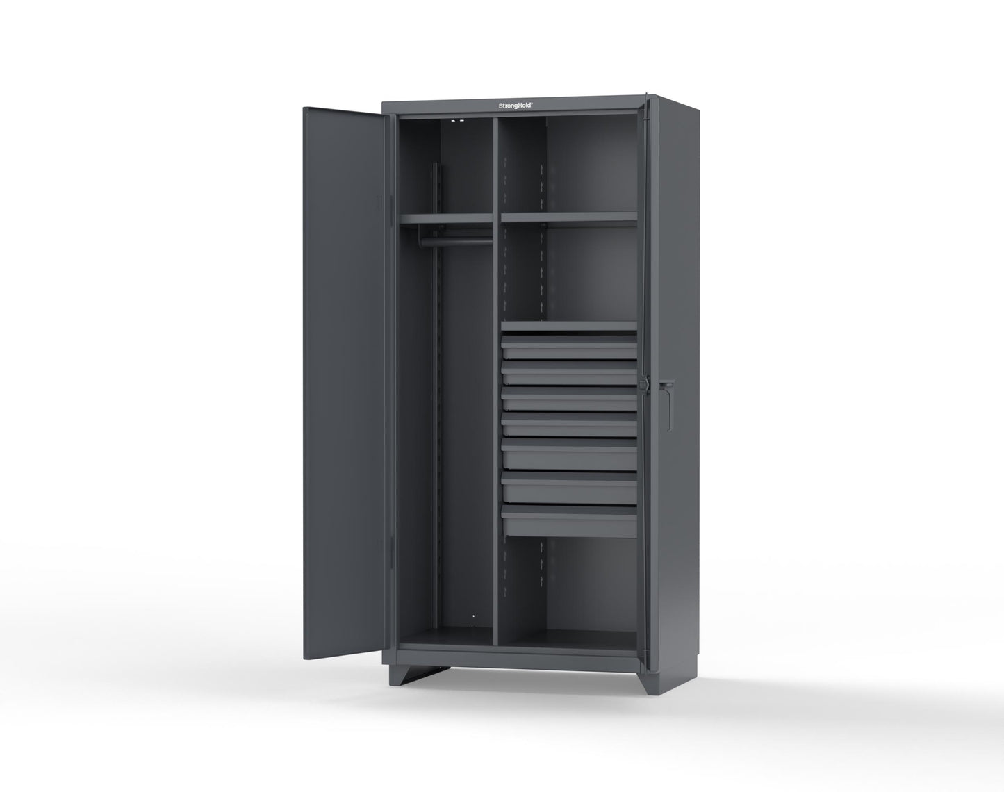 Extra Heavy Duty 14 GA Uniform Cabinet with 7 Drawers, 3 Shelves - 36 In. W x 24 In. D x 75 In. H - 36-W-243-7DB-L-7024