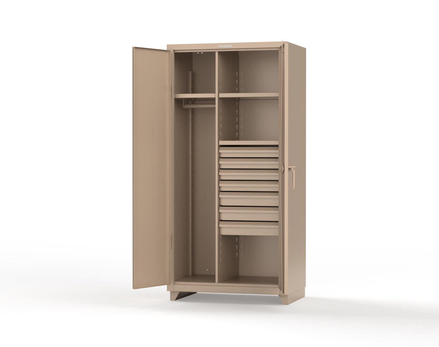 Extra Heavy Duty 14 GA Uniform Cabinet with 7 Drawers, 3 Shelves - 36 In. W x 24 In. D x 75 In. H - 36-W-243-7DB-L-1019