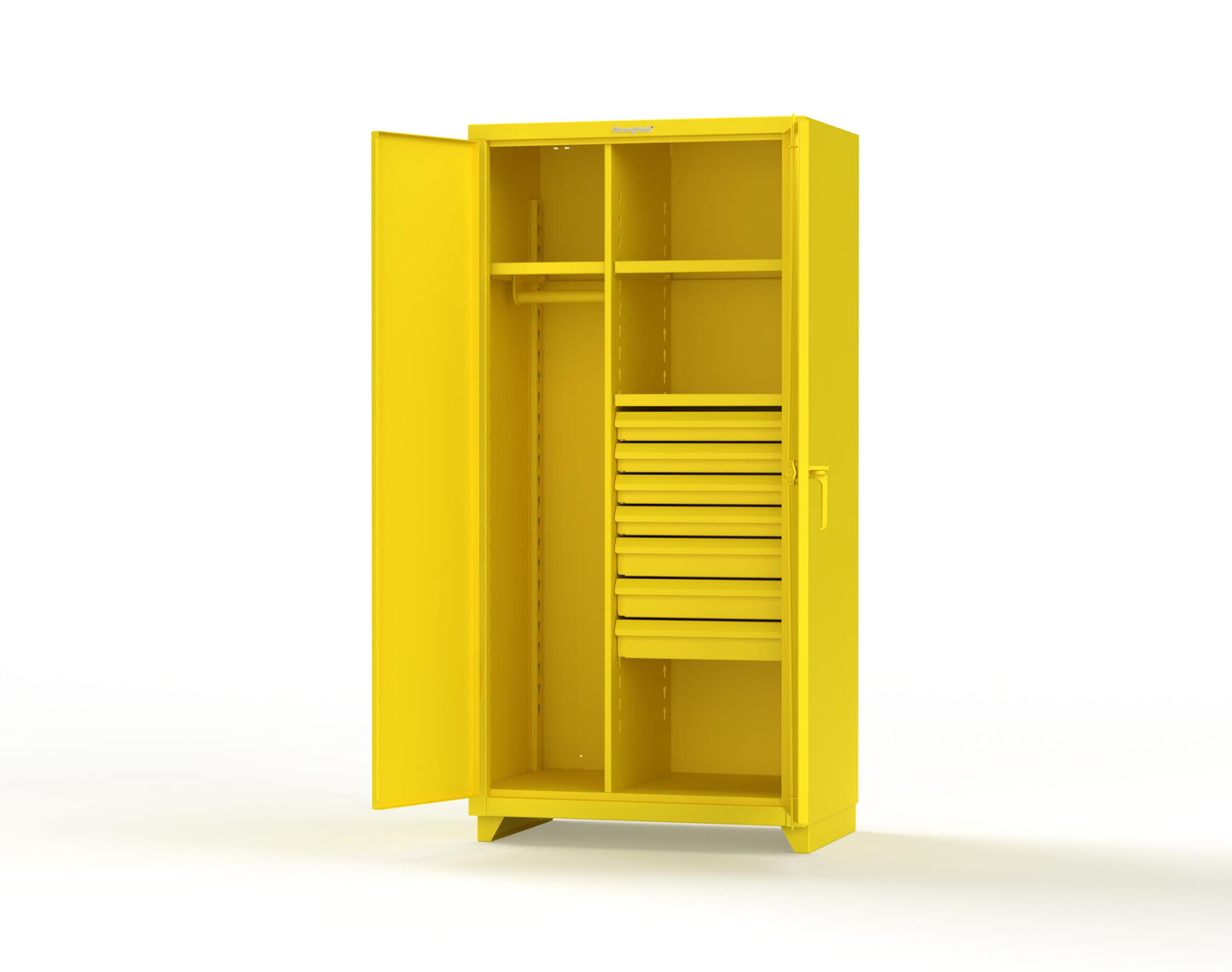 Extra Heavy Duty 14 GA Uniform Cabinet with 7 Drawers, 3 Shelves - 36 In. W x 24 In. D x 75 In. H - 36-W-243-7DB-L-1021