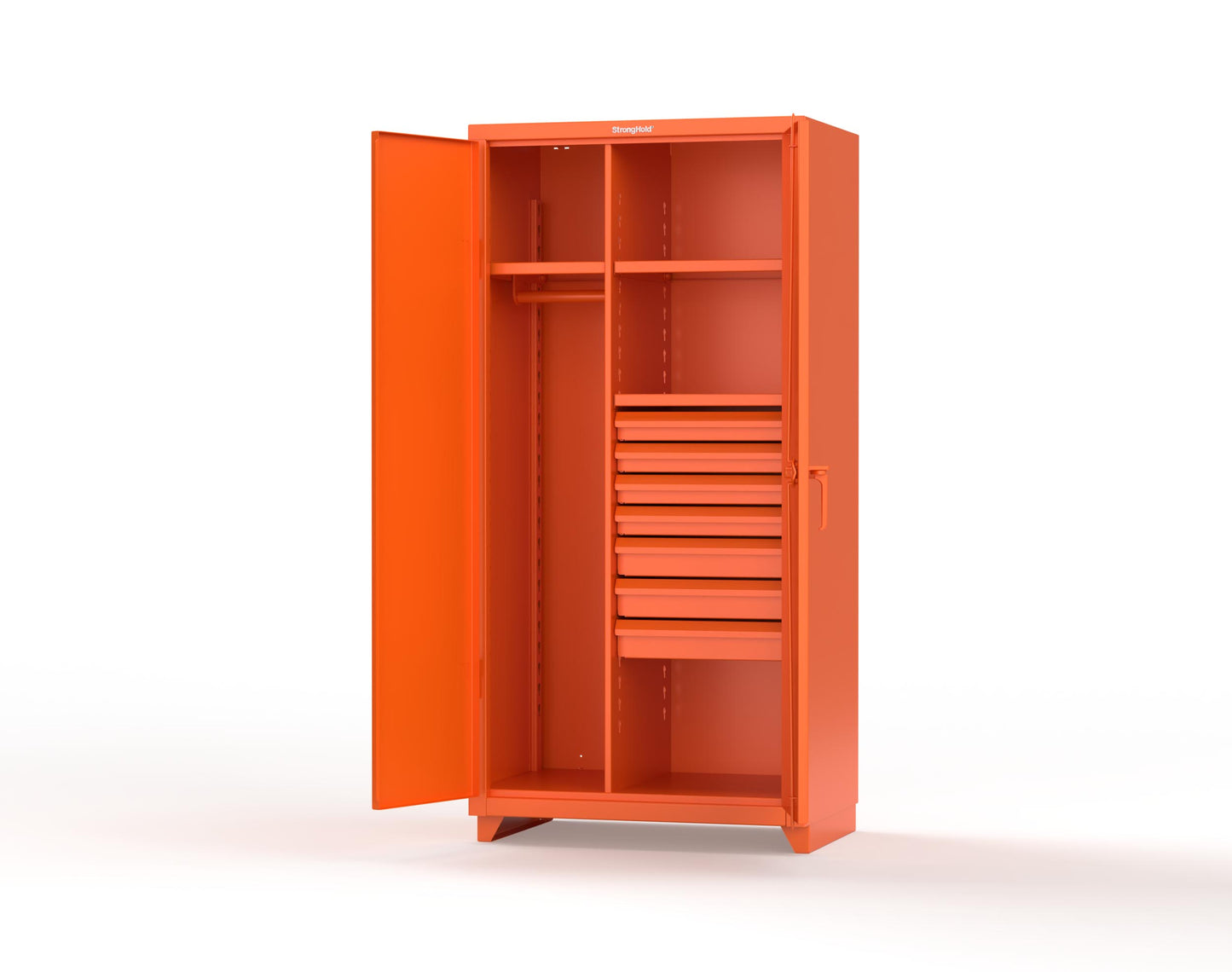 Extra Heavy Duty 14 GA Uniform Cabinet with 7 Drawers, 3 Shelves - 36 In. W x 24 In. D x 75 In. H - 36-W-243-7DB-L-2009