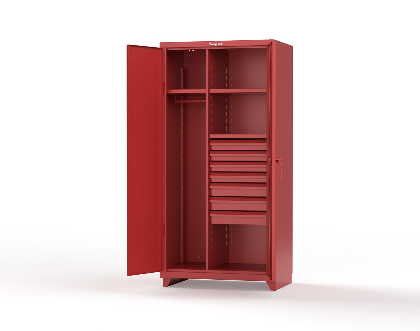 Extra Heavy Duty 14 GA Uniform Cabinet with 7 Drawers, 3 Shelves - 36 In. W x 24 In. D x 75 In. H - 36-W-243-7DB-L-3001