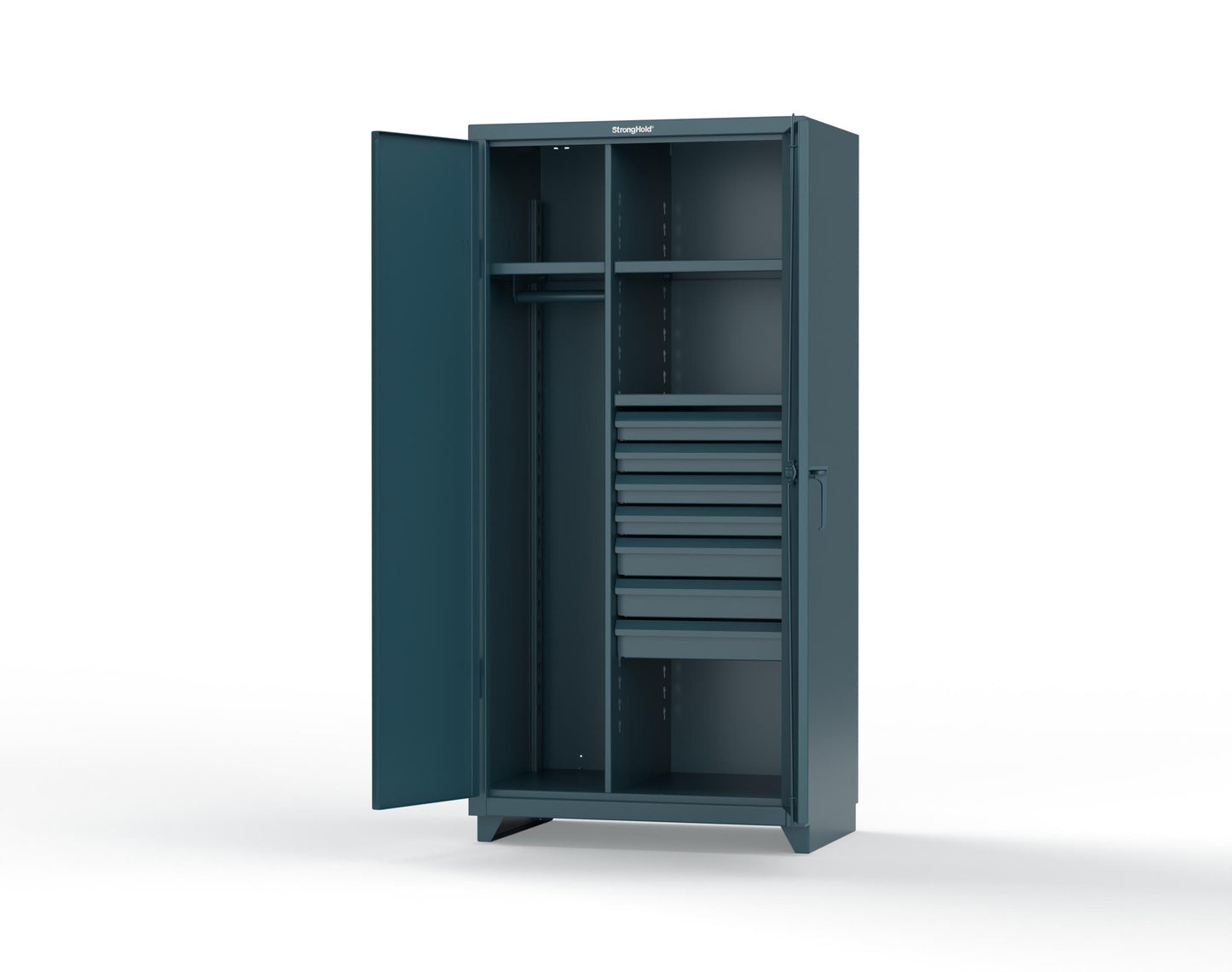Extra Heavy Duty 14 GA Uniform Cabinet with 7 Drawers, 3 Shelves - 36 In. W x 24 In. D x 75 In. H - 36-W-243-7DB-L-5001