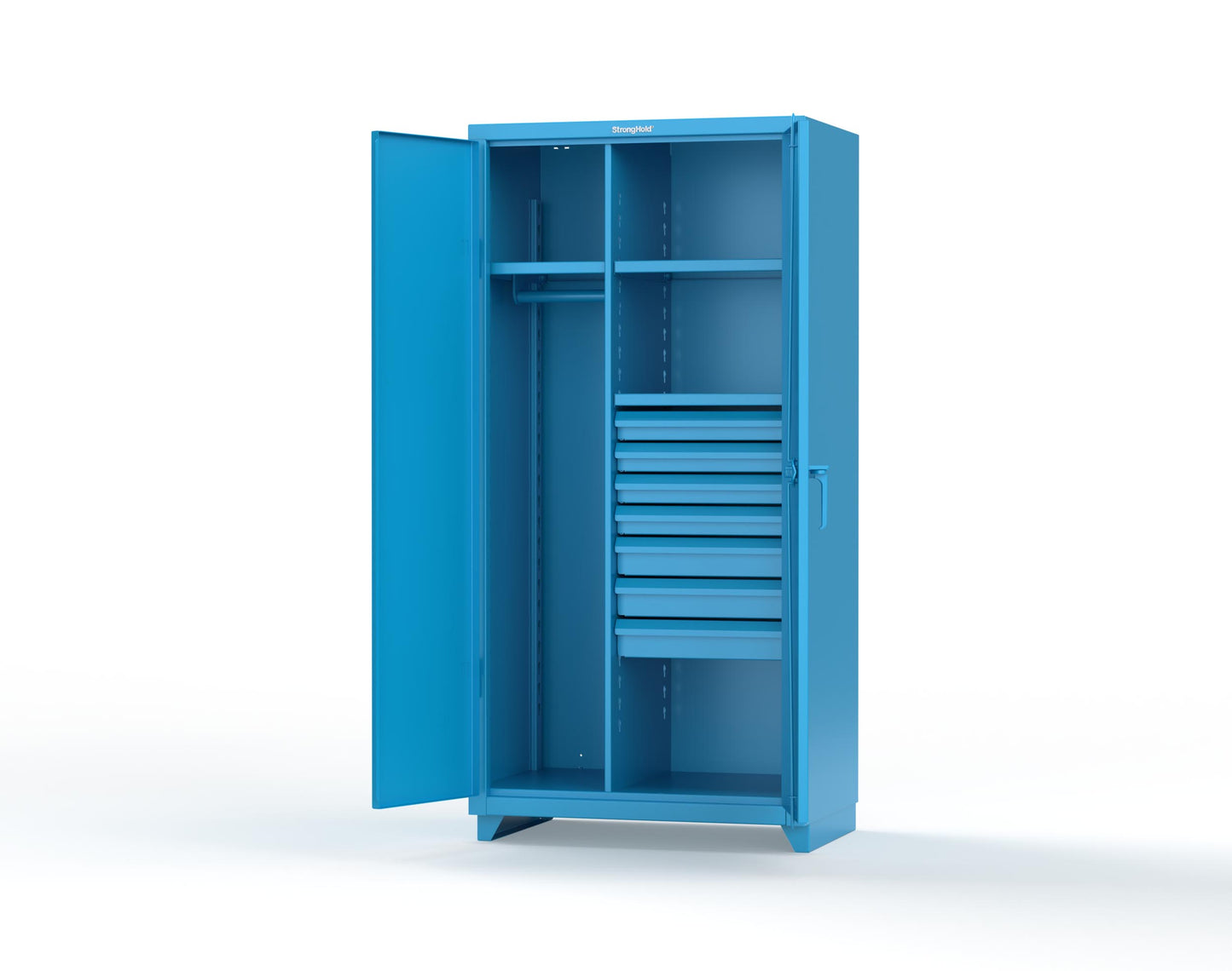Extra Heavy Duty 14 GA Uniform Cabinet with 7 Drawers, 3 Shelves - 36 In. W x 24 In. D x 75 In. H - 36-W-243-7DB-L-5012