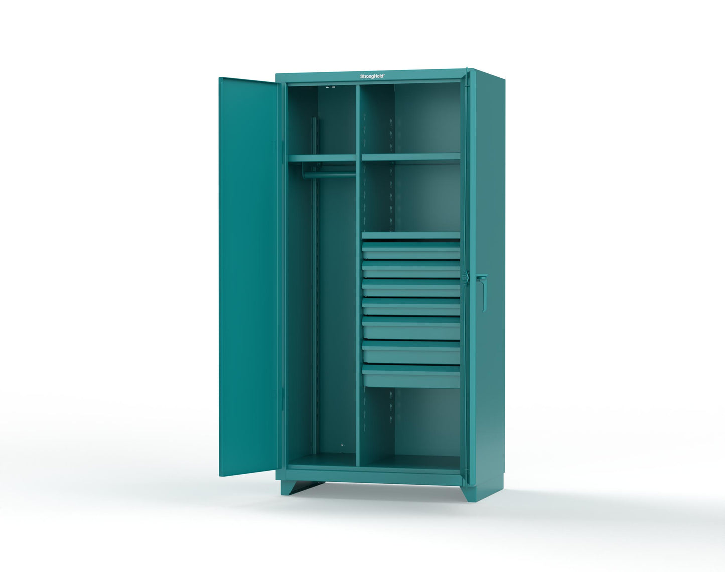 Extra Heavy Duty 14 GA Uniform Cabinet with 7 Drawers, 3 Shelves - 36 In. W x 24 In. D x 75 In. H - 36-W-243-7DB-L-5021